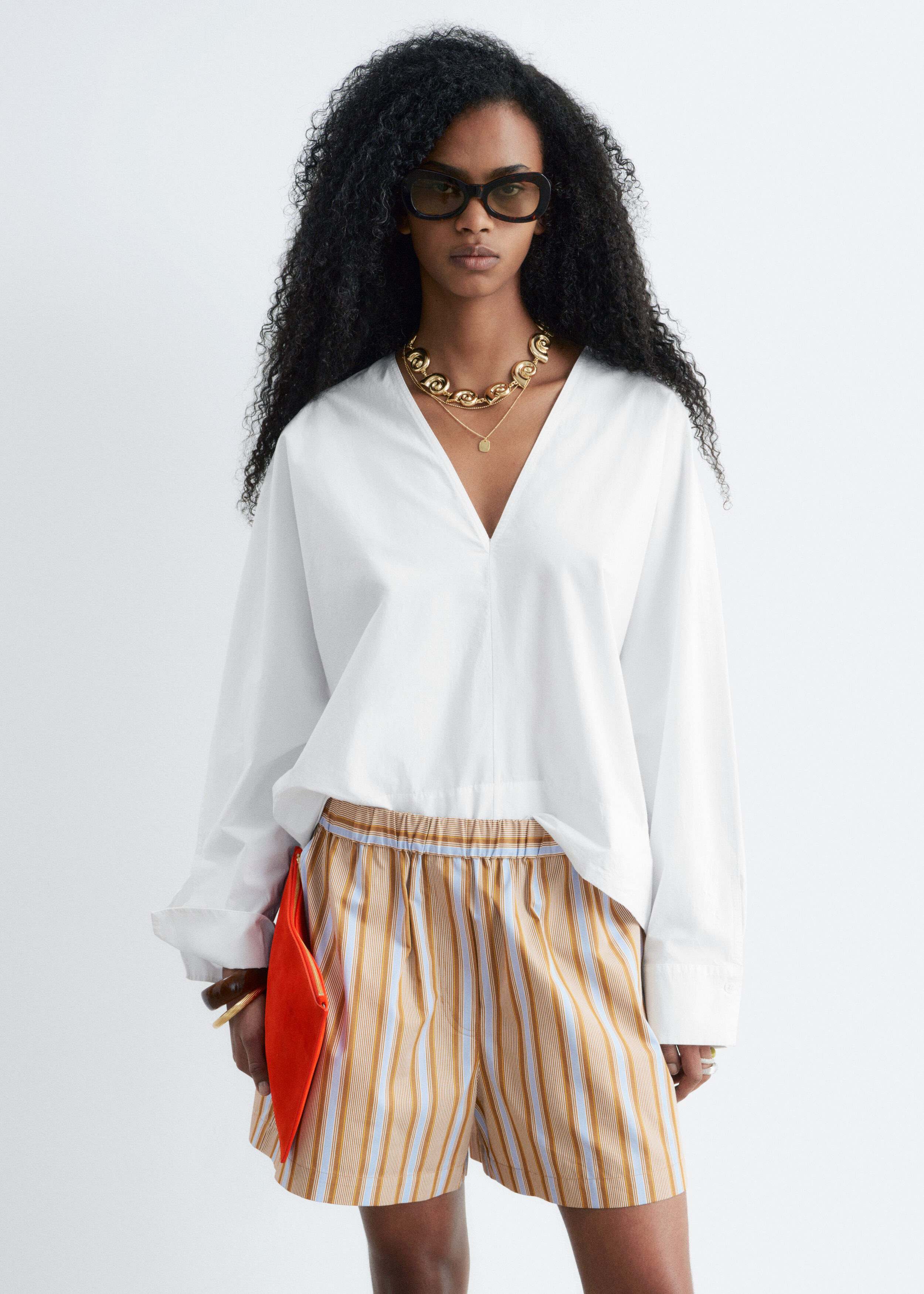 & Other Stories SCULPTURAL COTTON V-NECK BLOUSE