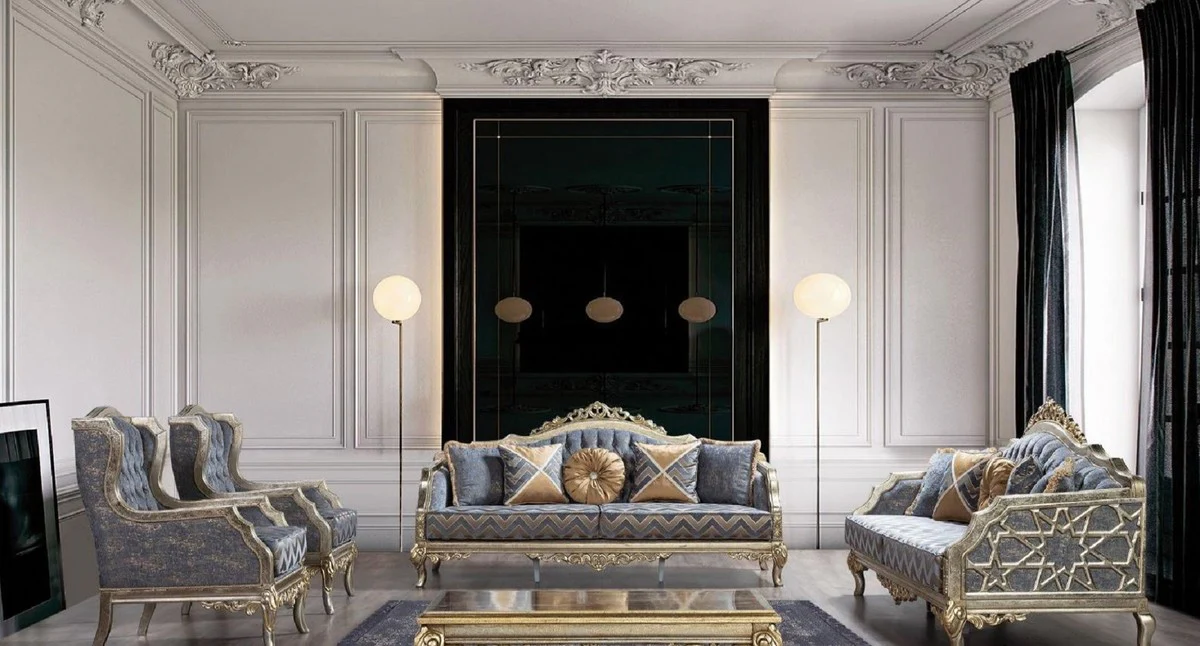 Luxury Baroque Coffee Table Silver / Gold - Handcrafted Solid Wood Living Room Table in Baroque Style - Baroque Living Room Furniture - Noble & Magnificent