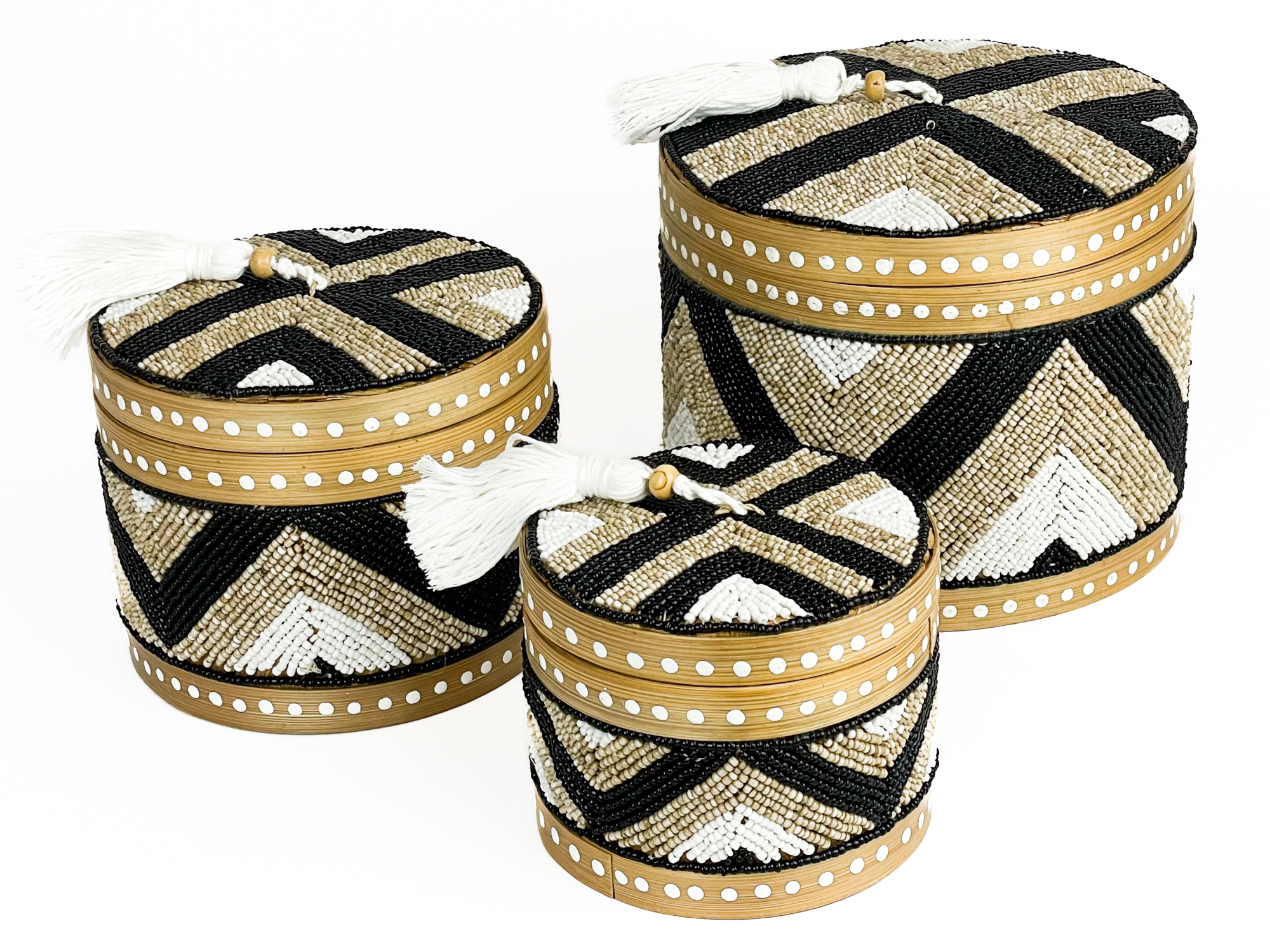 Set offermanden kraaltjes rond zwart/creme/wit