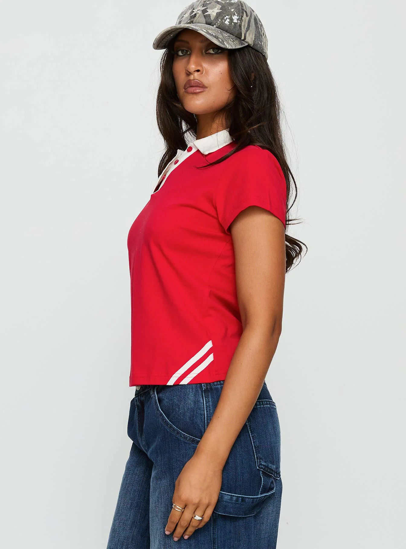 Learn Your Lesson Contrast Collared Top Red / White