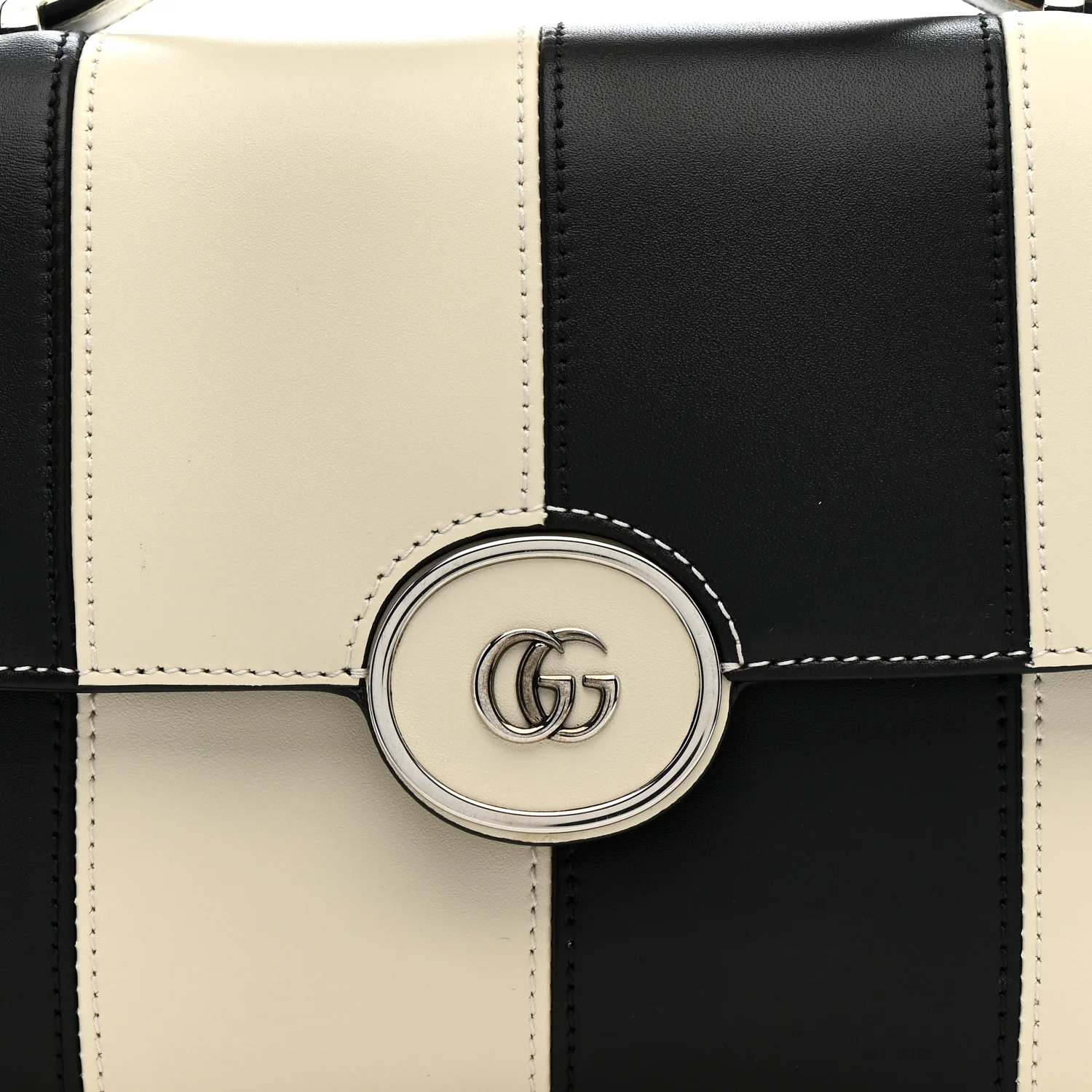 Senna Calfskin Lines Petite GG Top Handle Shoulder Bag Black Mystic White - Top Club