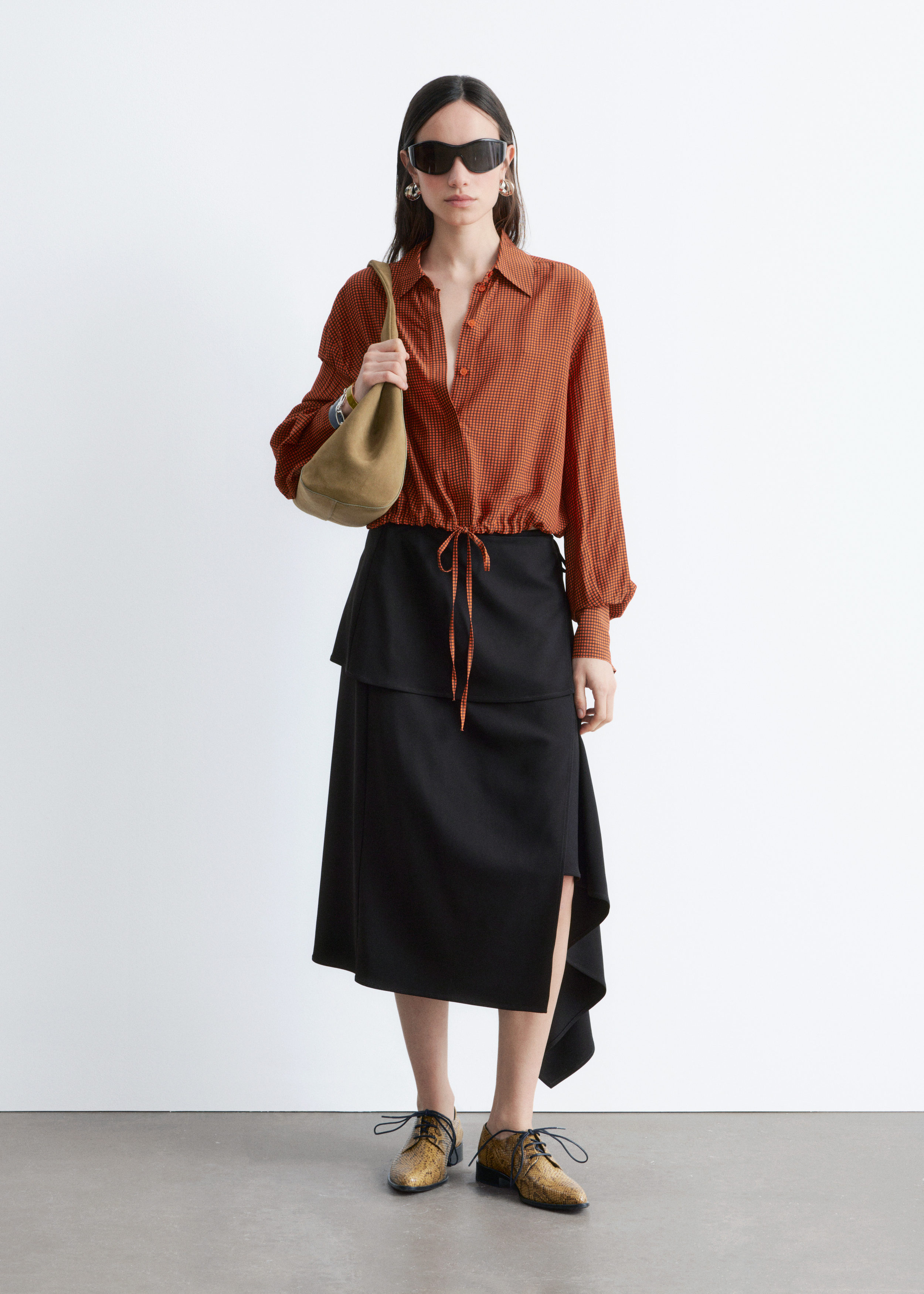 & Other Stories CHECKED DRAWSTRING SHIRT