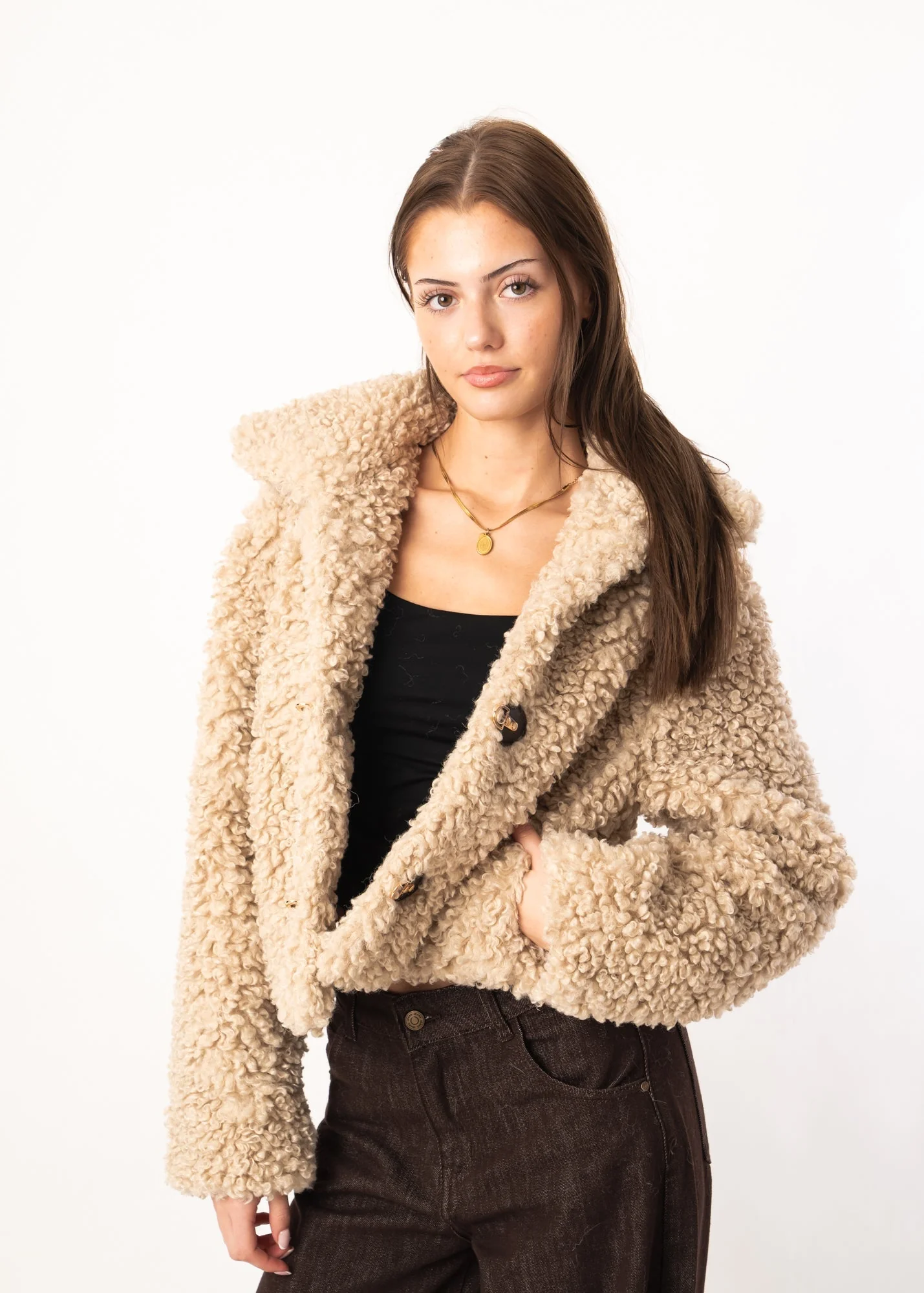 Veste Douillette en Peau de Mouton Bouclée