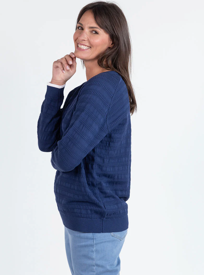 Pull femme esprit sweat en coton bleu marine