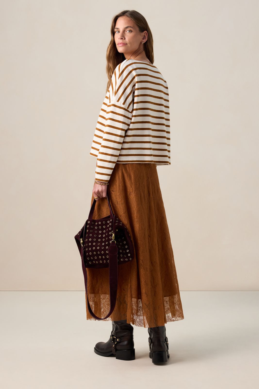 Bruine kanten maxi rok