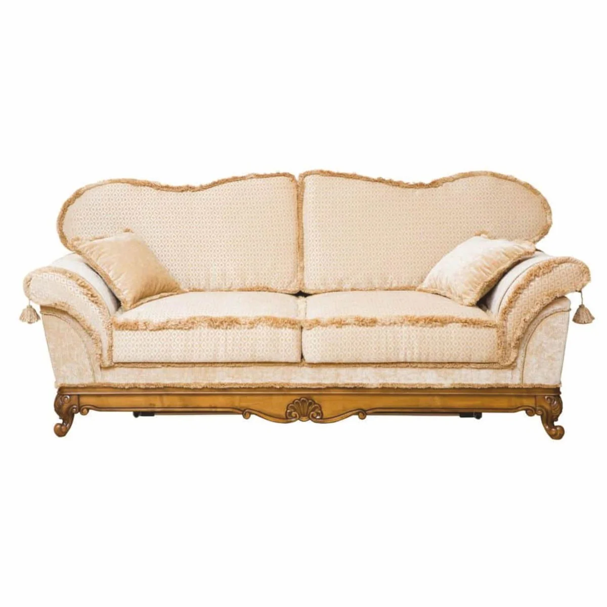 Luxury Baroque Sofa Cream / Brown 210 cm - Baroque Living Room Furniture