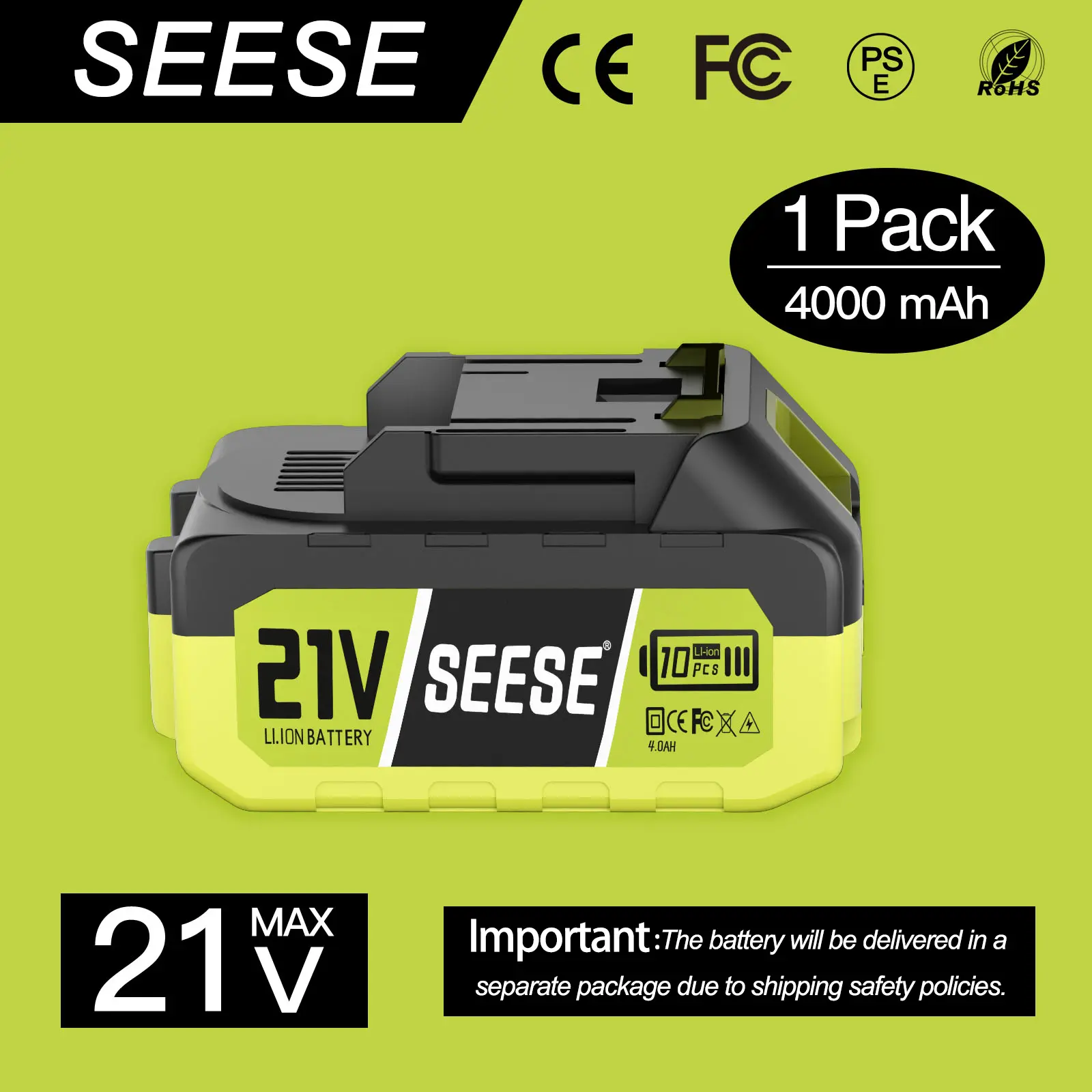 SEESE 21V Max Lithium Battery Pack Compatible with SEESE 21V Cordless Power Tools (1 Pack 21V Battery) Works with SEESE Blower, Car Washer, Chainsaw and Other Power Tools