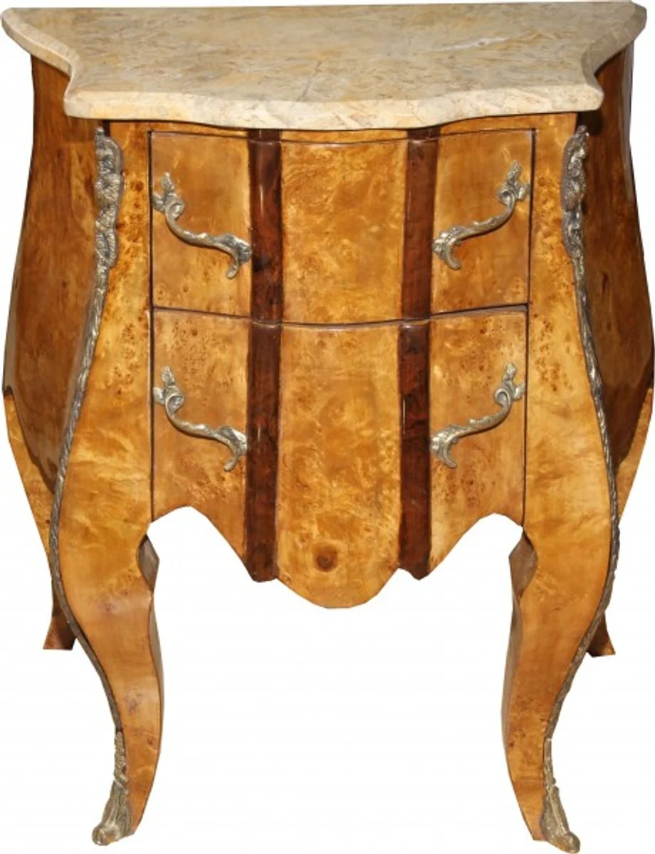 Baroque chest of drawers bird's eye maple with 2 drawers, marble top in cream 67 cm - handmade from solid wood