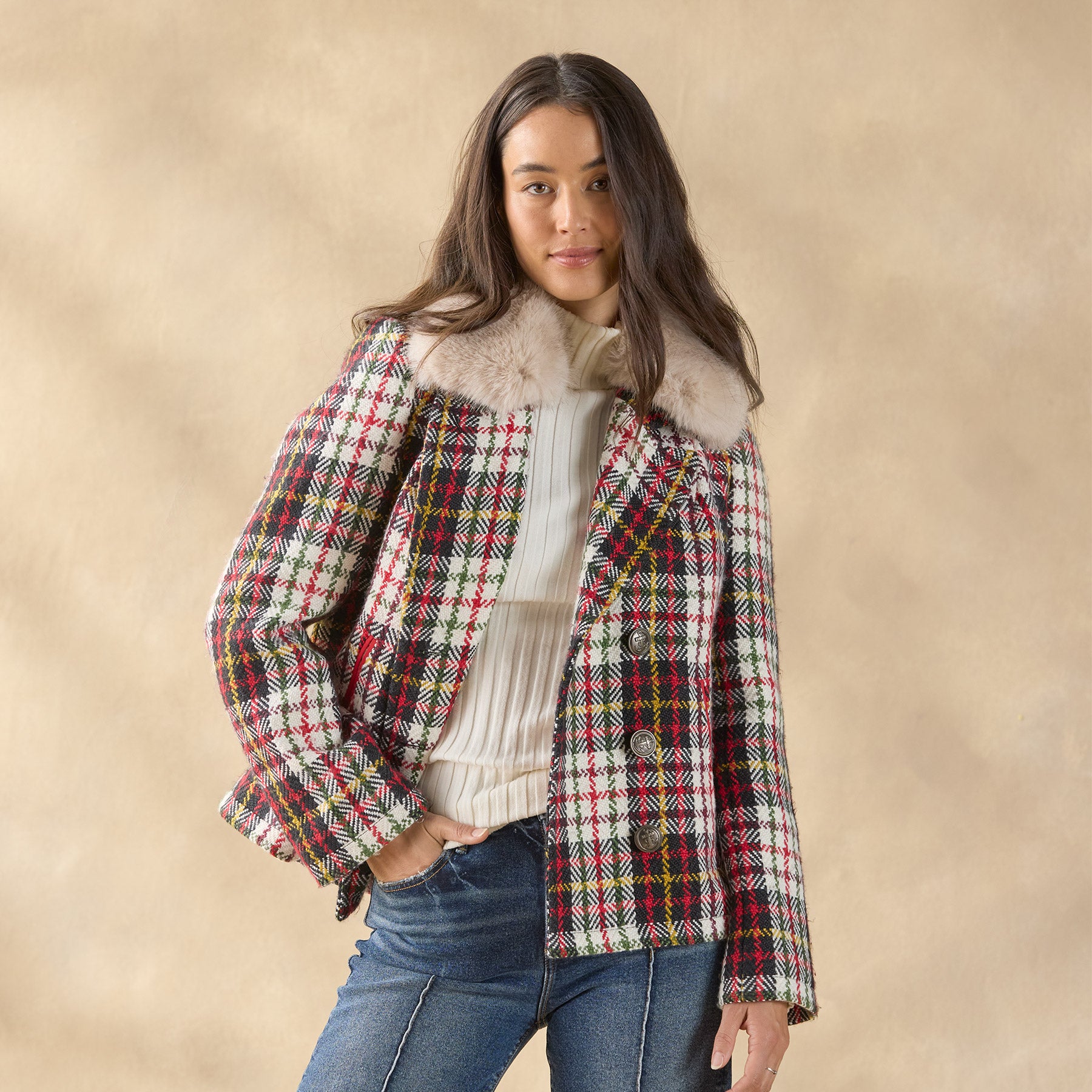 Plaid Alpenhorn Coat, Petite - Sundance Living