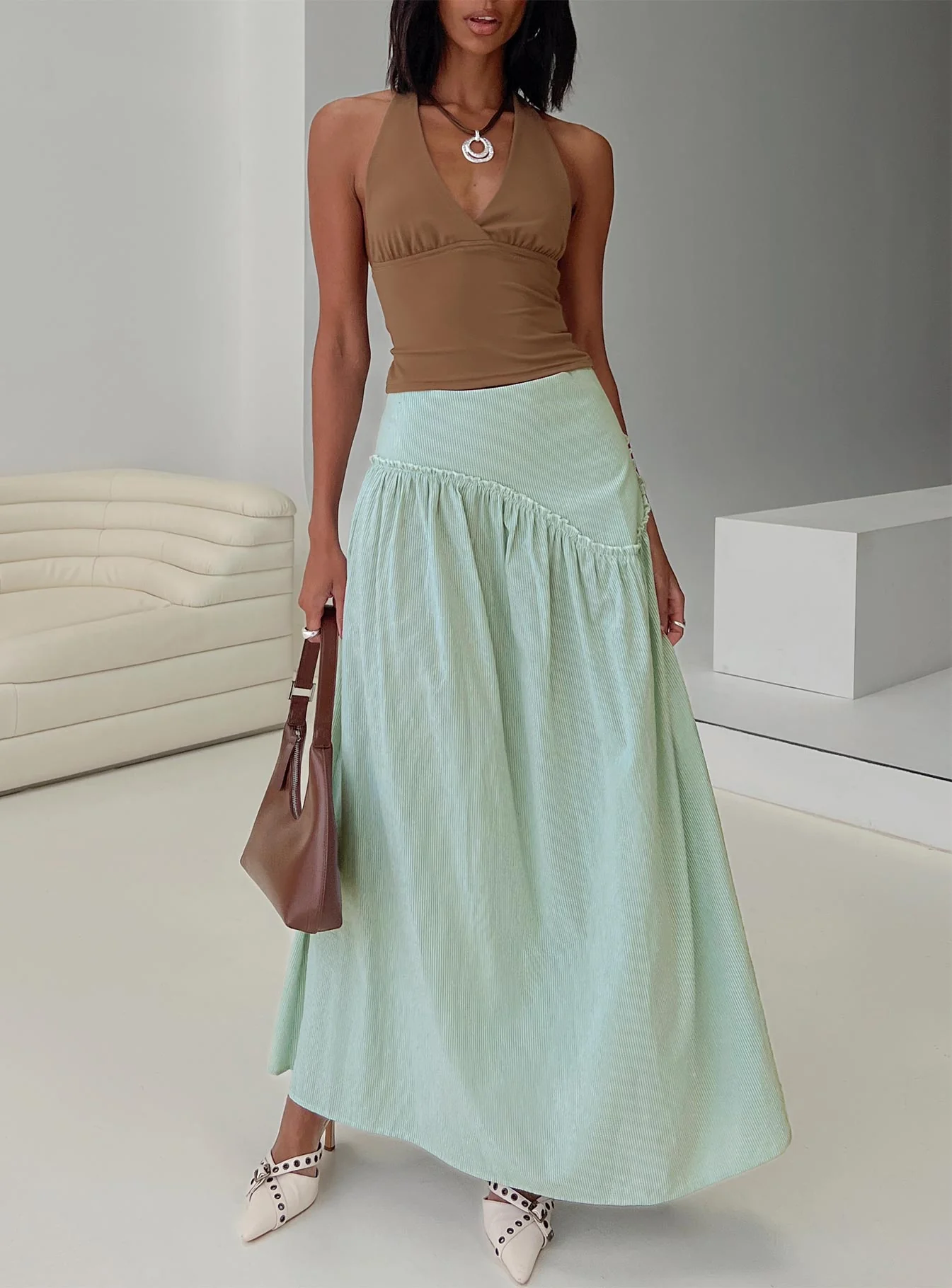 Yasemine Maxi Skirt Green / White