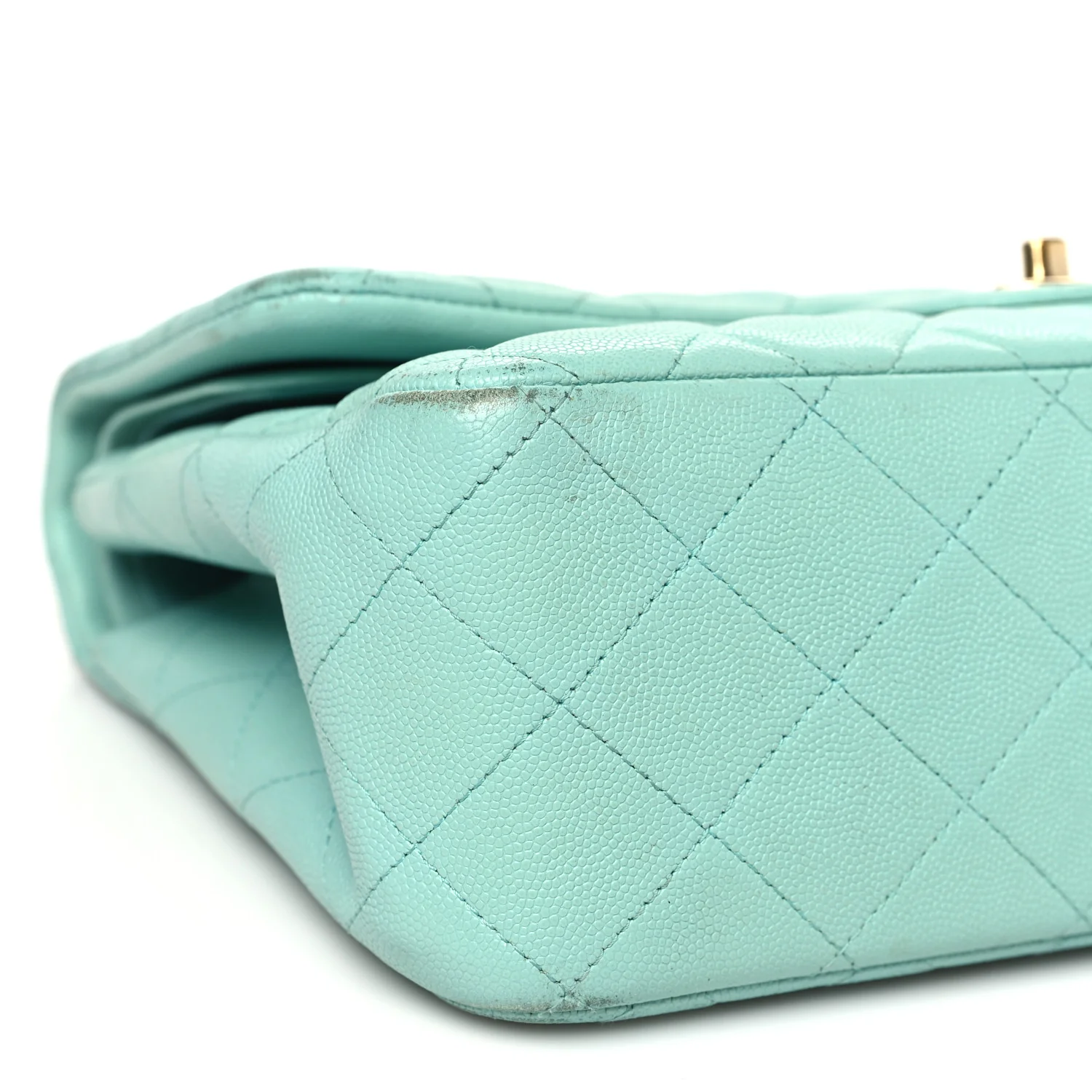 Caviar Quilted Jumbo Double Flap Light Green - Top Club