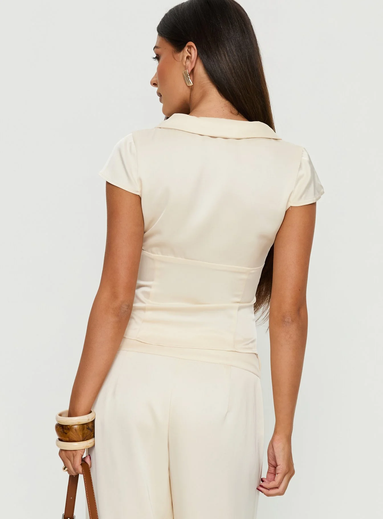 Aubrette Satin Collar Top Cream