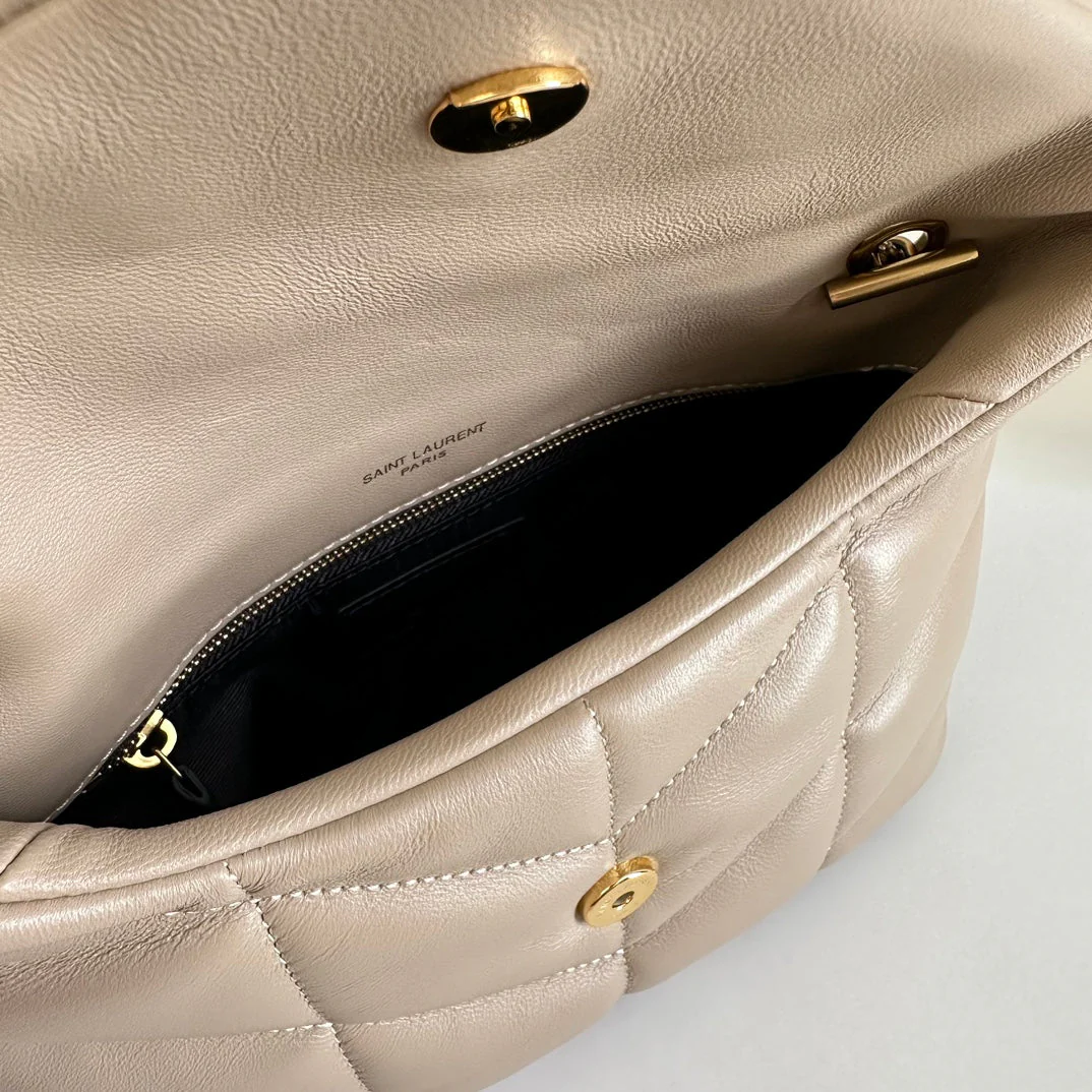 YSL  Loulou Puffer Toy Bag In Quilted Lambskin Beige Size 23x15.5x8.5 - Top Club