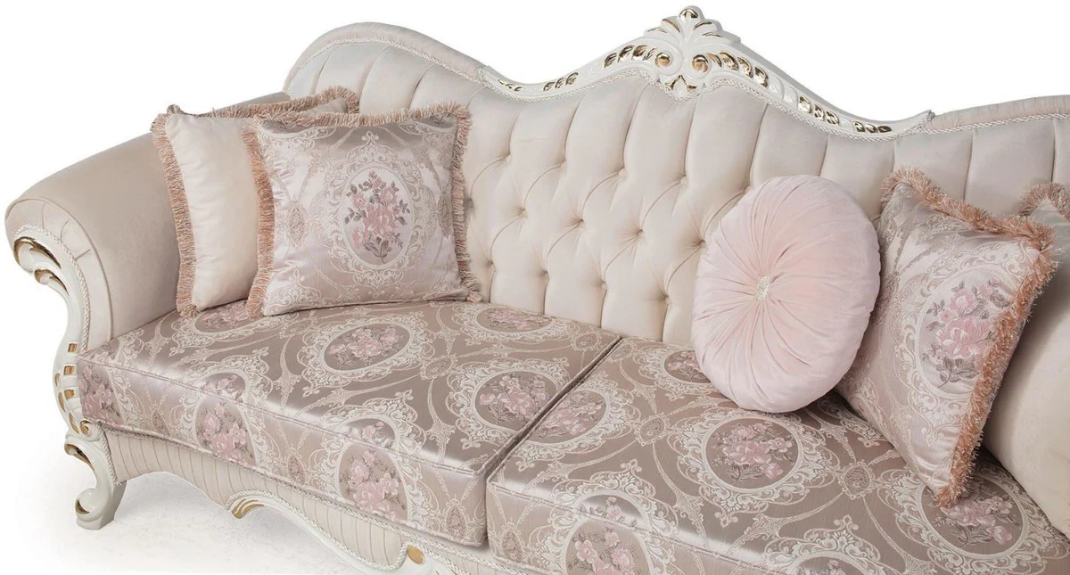 Luxury baroque living room set pink / white / gold - 2 sofas & 2 armchairs & 1 coffee table - living room furniture in baroque style - noble and magnificent