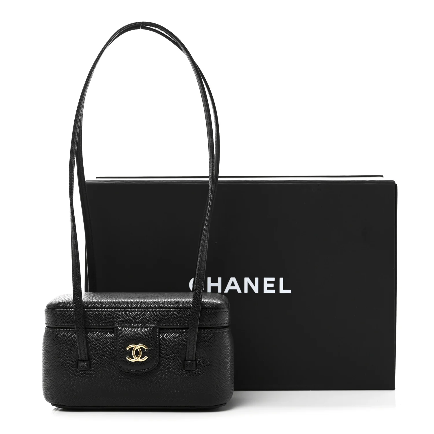 Shiny Caviar Preppy Coco Long Vanity With Strap Black - Top Club