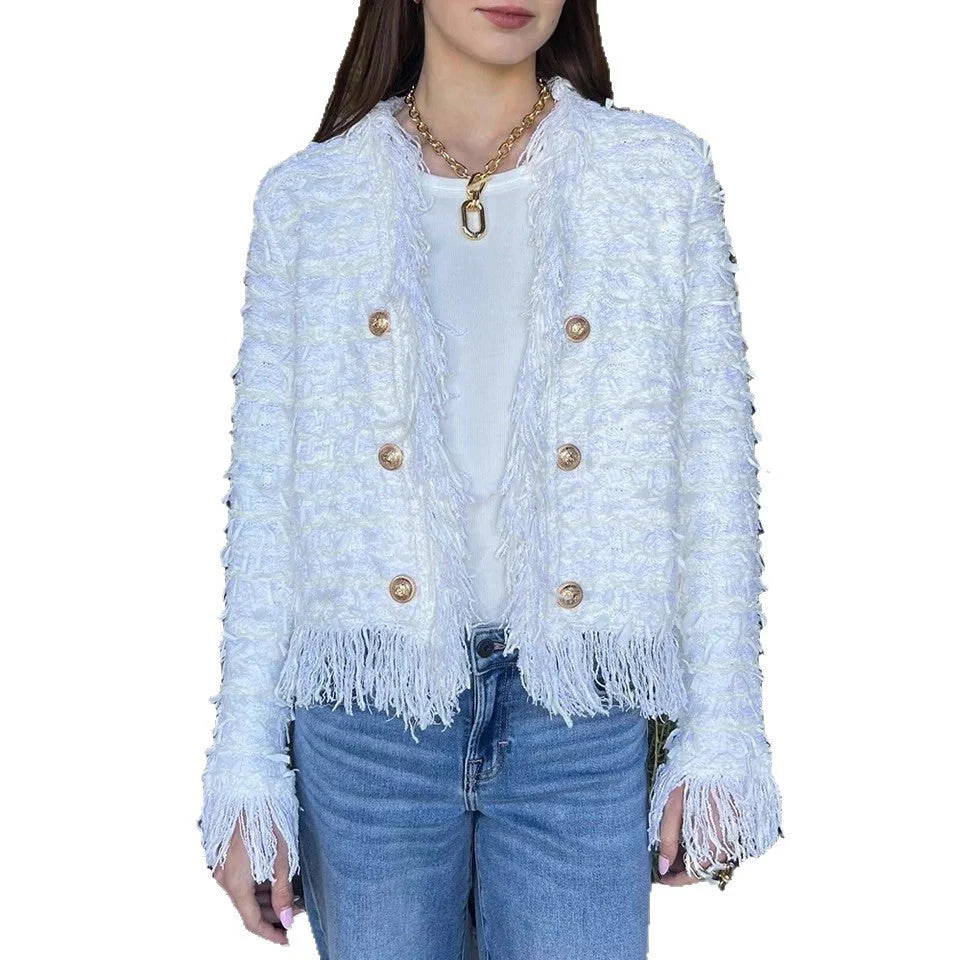 Cardigan à franges pour femmes en maille