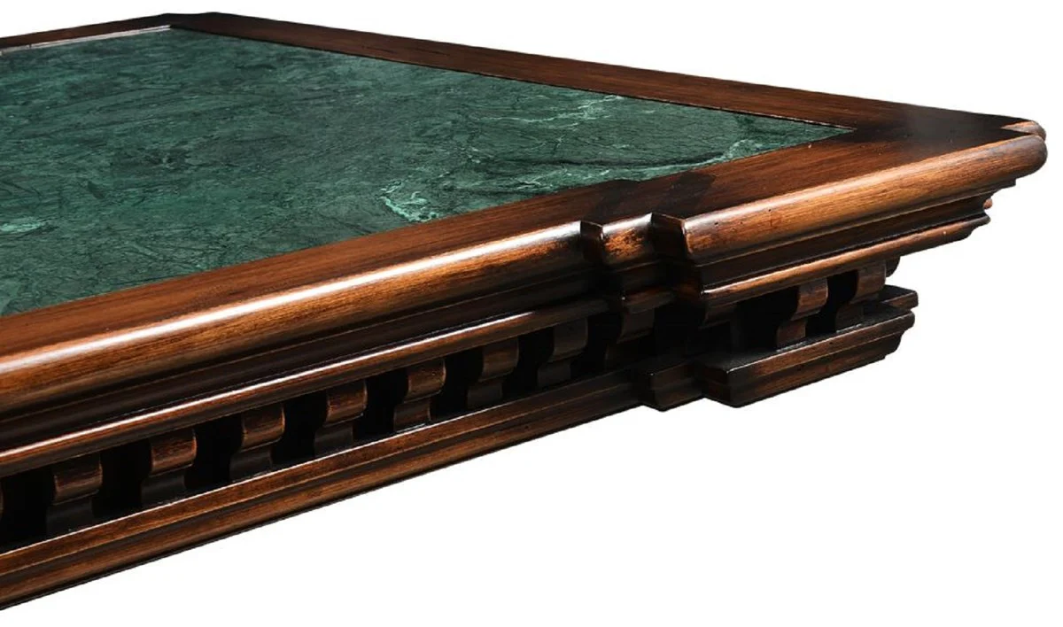 Luxury vintage style dining table brown / green / brass 250 x 124 x H. 77.5 cm - Rectangular solid wood dining room table - Dining room furniture - Vintage style furniture - Luxury furniture