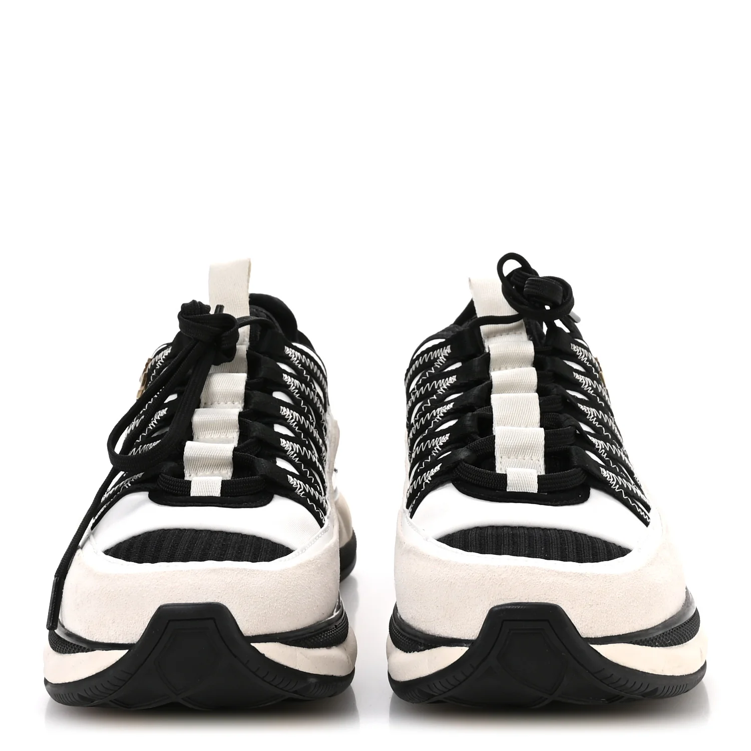 Fabric Suede Calfskin Sneakers 38 White Black - Top Club