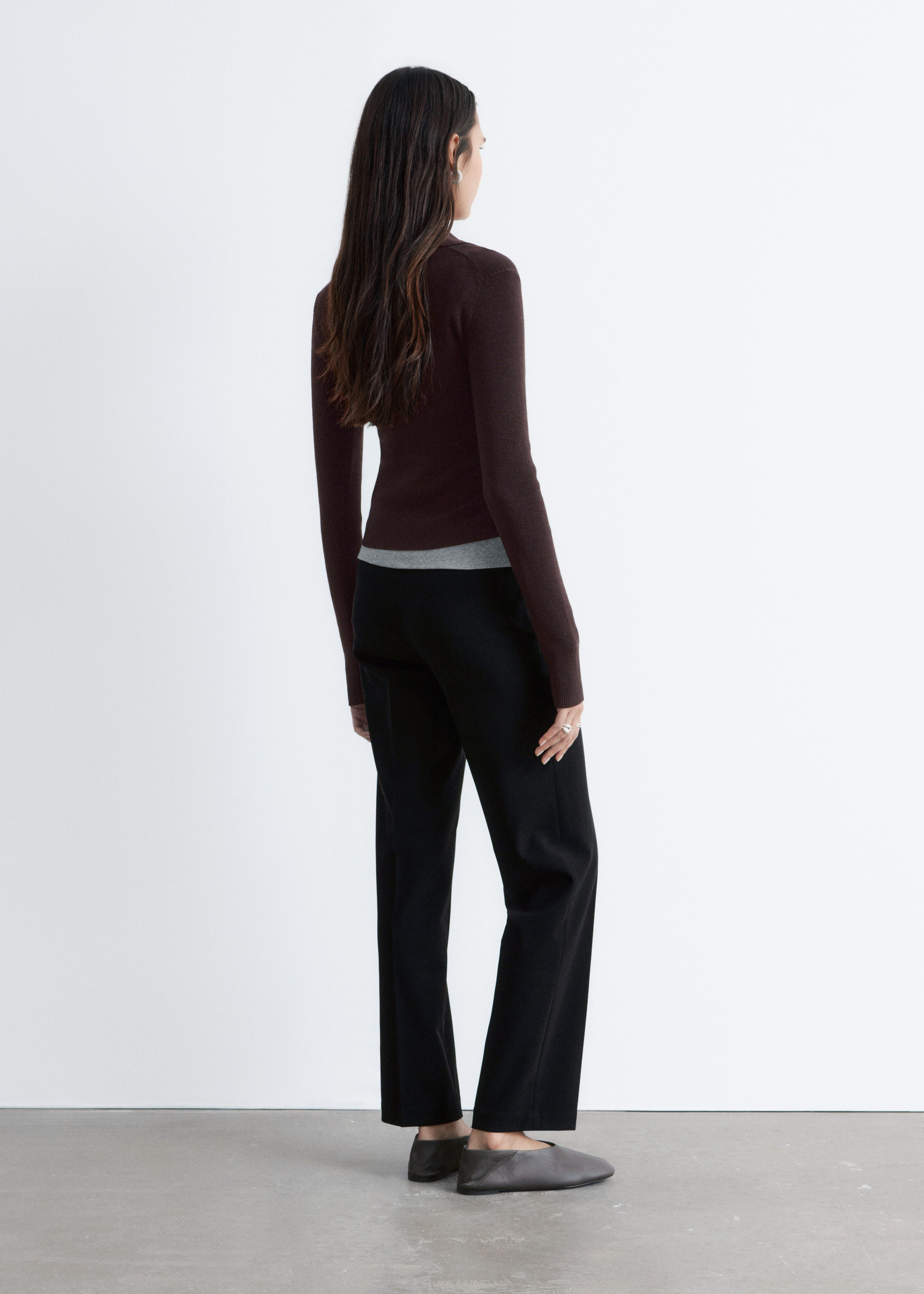 & Other Stories RIB-KNIT MERINO WOOL POLO TOP