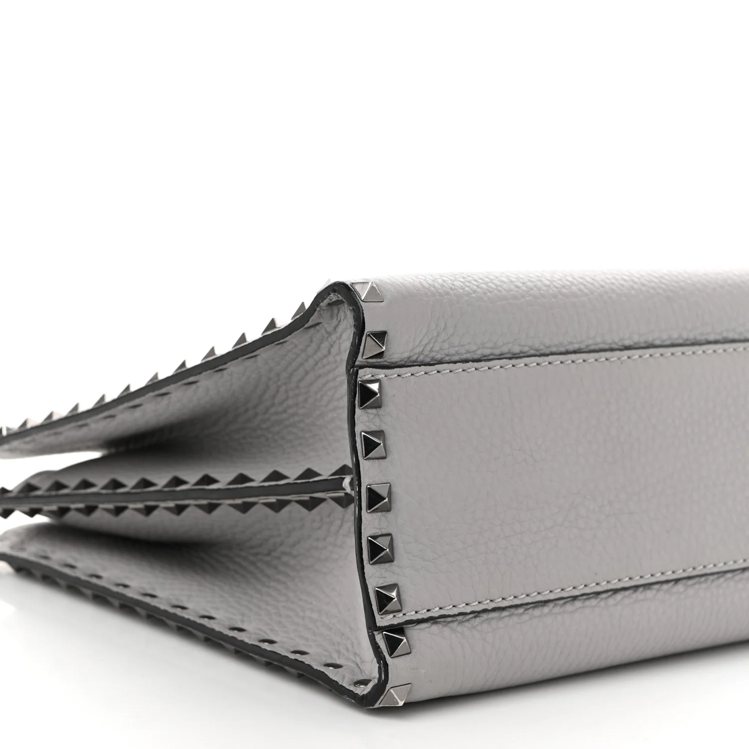 Grained Calfskin Medium Rockstud Double Handle Horizontal Tote Pastel Grey - Top Club