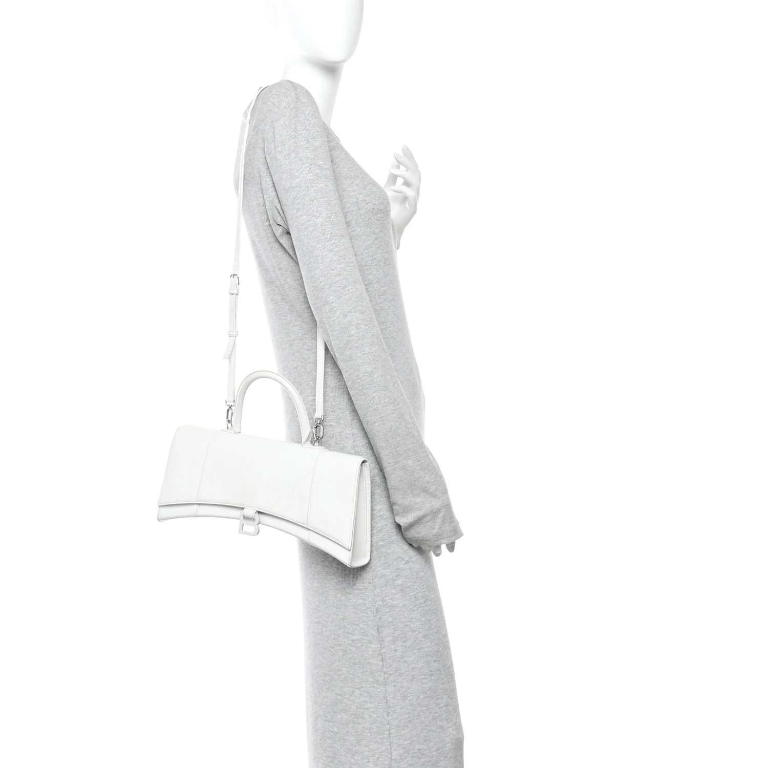 Shiny Box Calfskin Tonal B Hourglass Stretch Top Handle Bag White