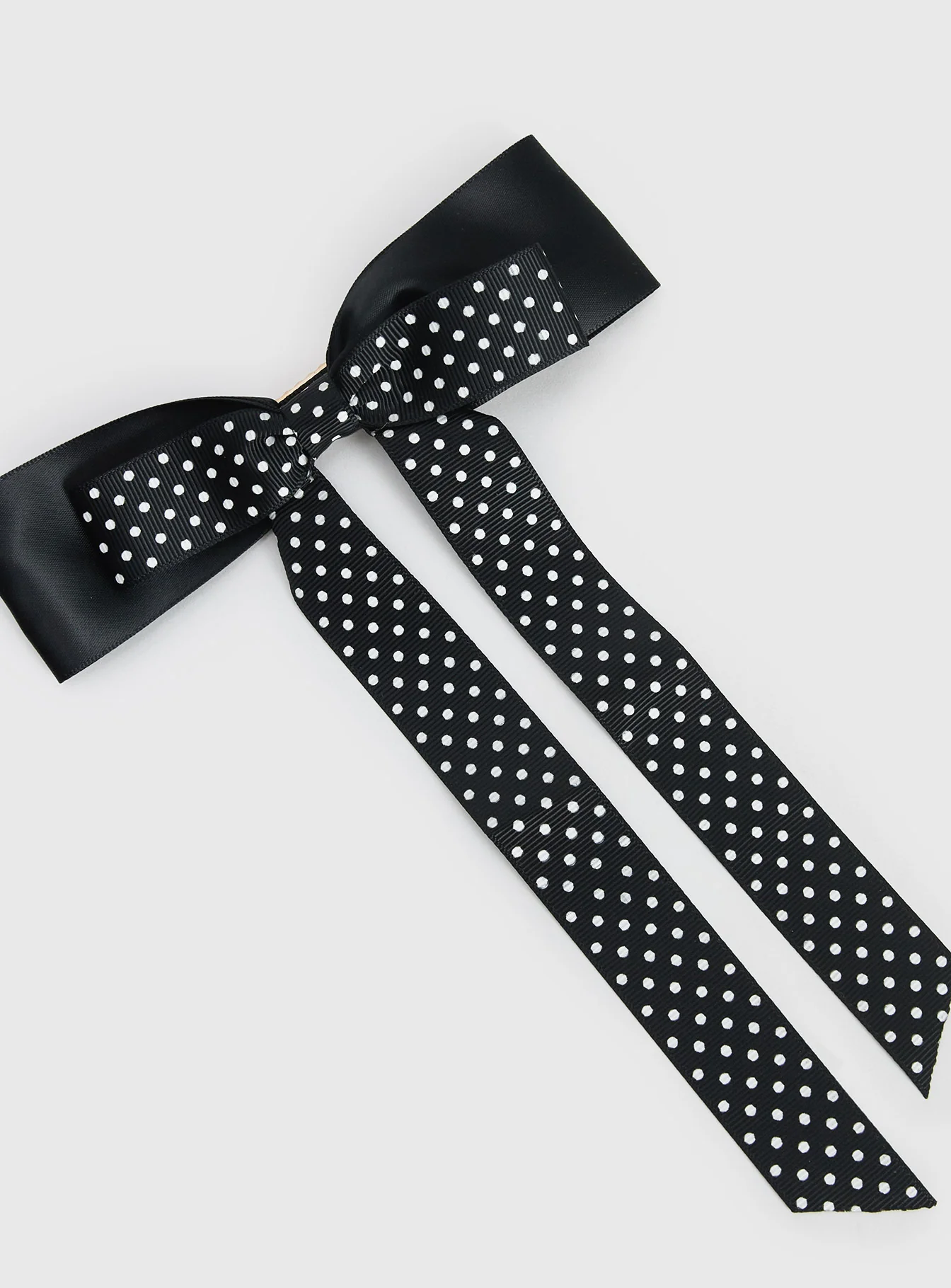 Reflecting Layered Bow Black Polka