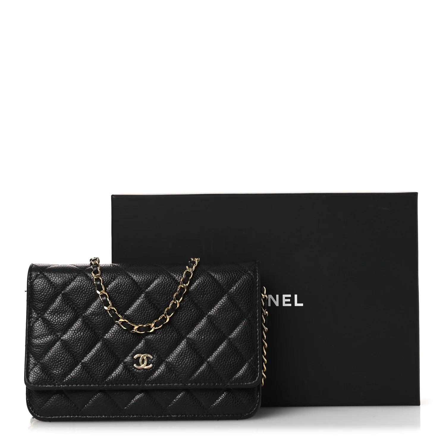 Caviar Quilted Wallet on Chain WOC Black - Top Club