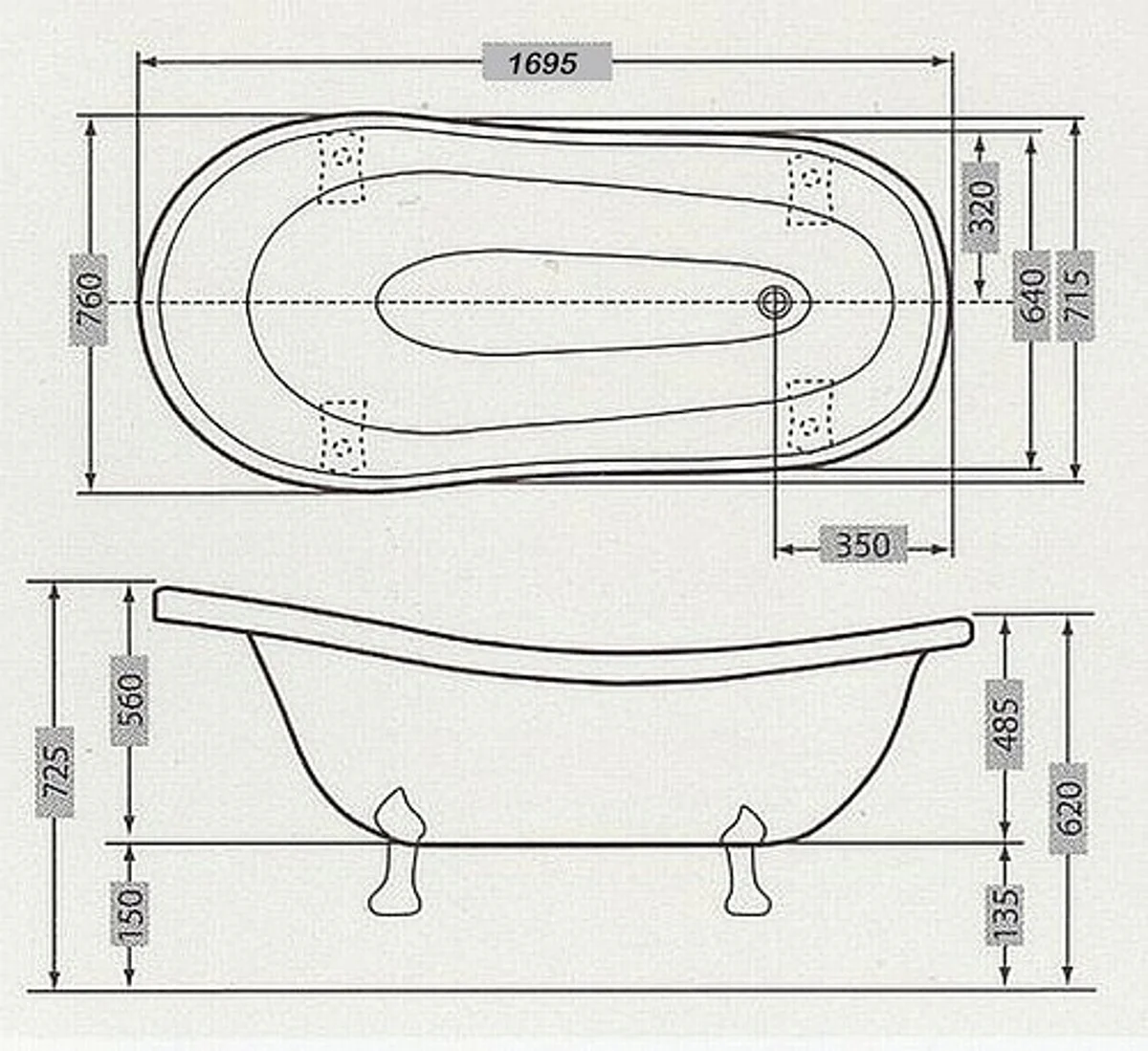 Pompöös by Luxus bathtub deluxe freestanding by Harald Glööckler black / silver 1470mm with silver-colored lion feet