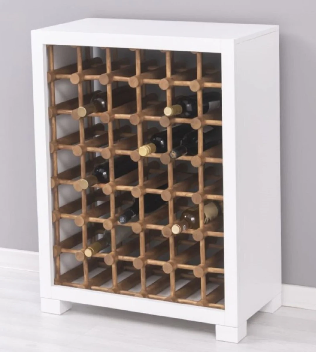 Country house style solid wood wine cabinet white / natural colors 68 x 35 x H. 68 cm - Solid wood wine rack in country house style - Solid wood bar furniture - Country house style bar furniture
