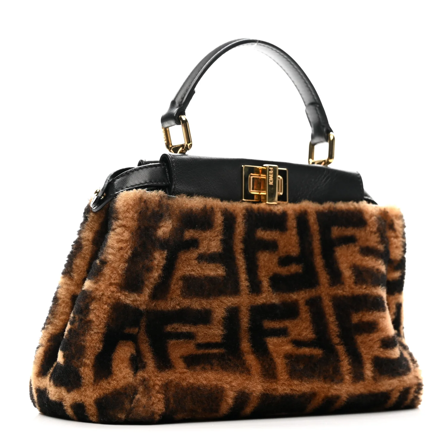 Shearling Nappa Macro FF 1974 Mini Peekaboo Iconic Satchel Tobacco Black - Top Club