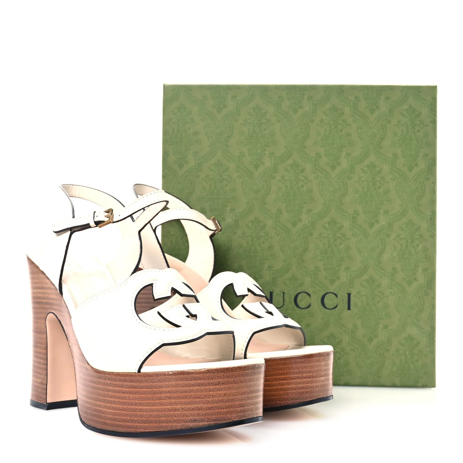 Cosmos Softy Calfskin Wooden Interlocking G Cut-Out 30/120mm Platform Sandals 41 Mystic White - Top Club
