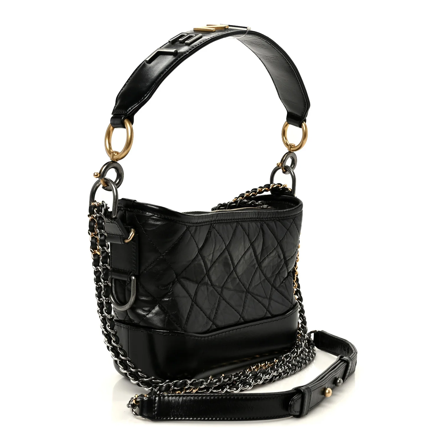 Aged Calfskin Quilted Small Gabrielle Logo Hobo Black - Top Club
