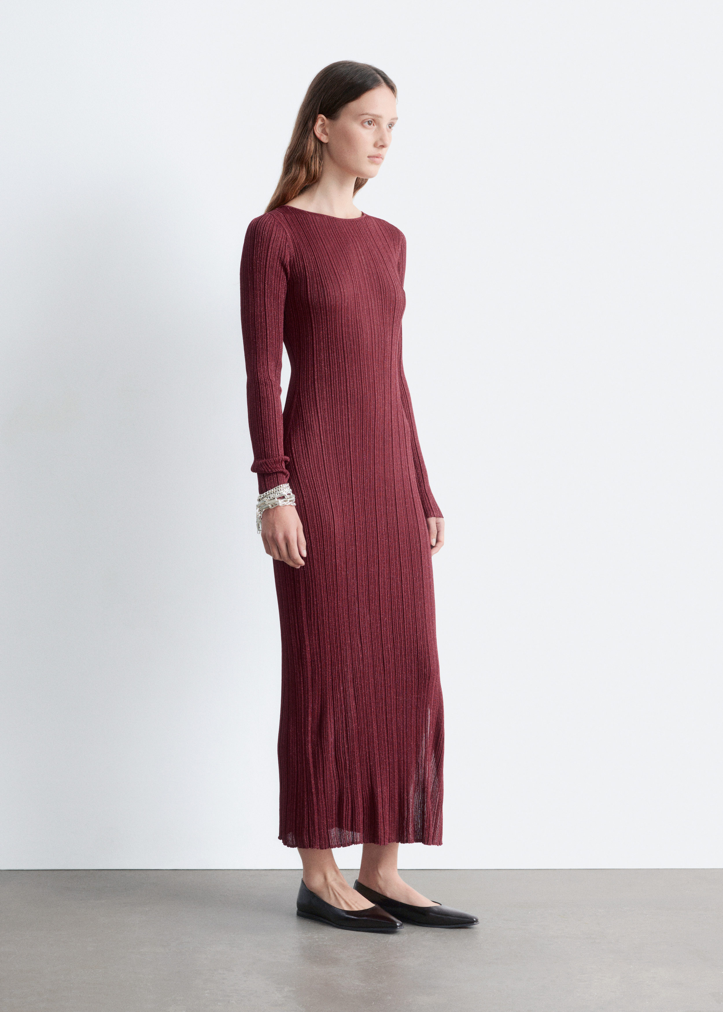 & Other Stories LONG-SLEEVE RIB-KNIT MIDI DRESS