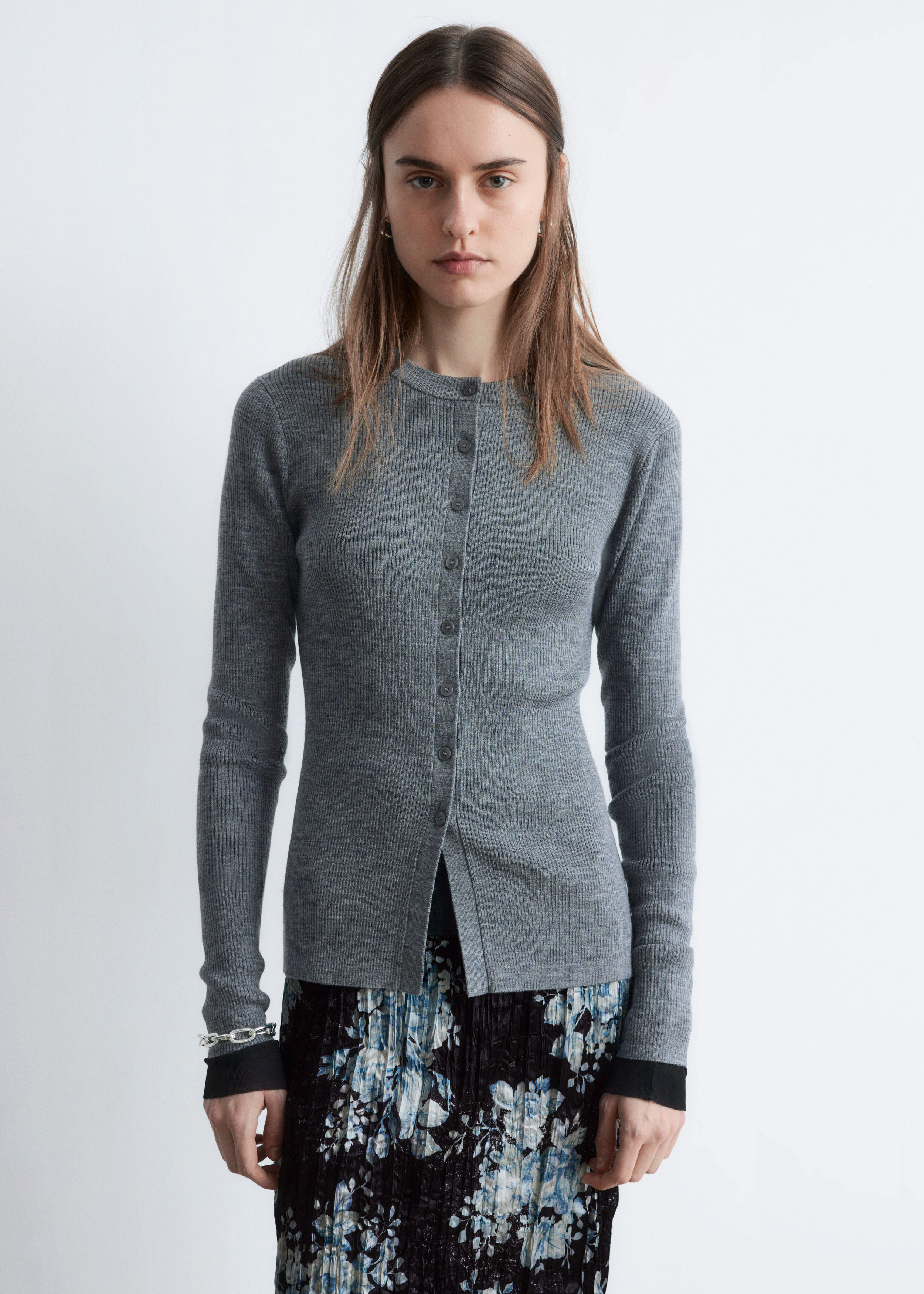 & Other Stories RIB-KNIT MERINO WOOL CARDIGAN