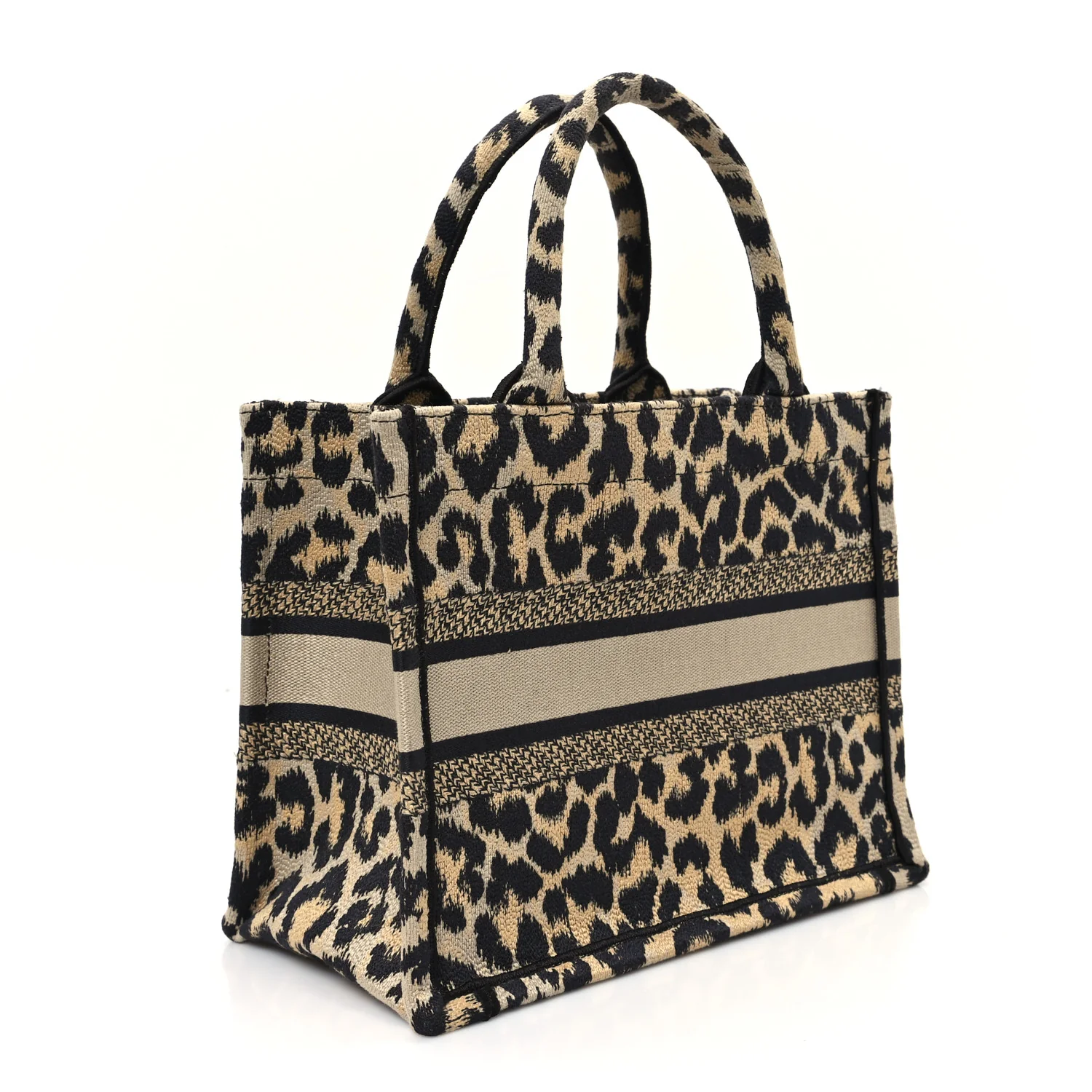 Canvas Mizza Embroidered Small Leopard Book Tote Beige - Top Club