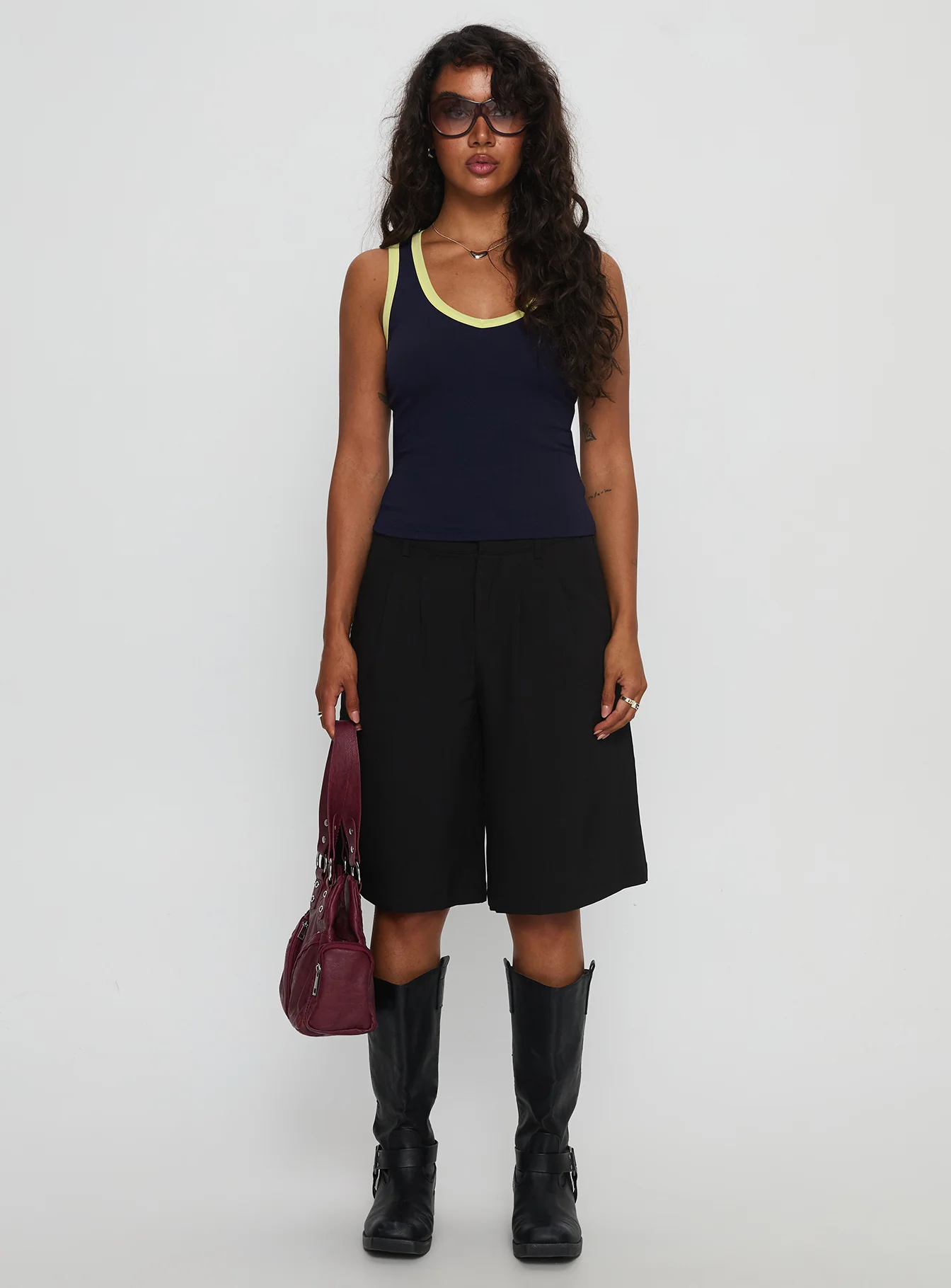 Elionne V Neck Contrast Top Navy / Yellow