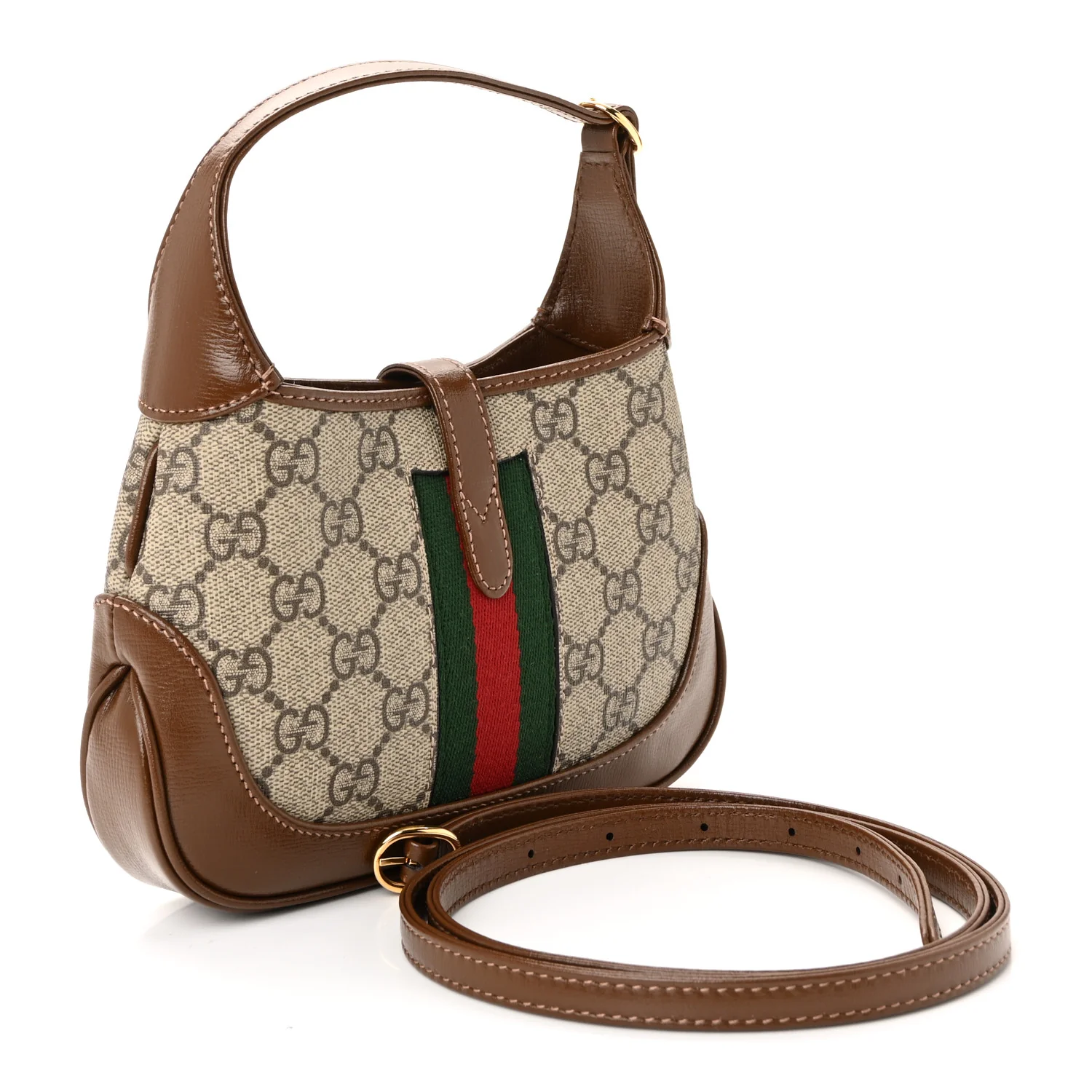 GG Supreme Monogram Azalea Calfskin Web Mini Jackie 1961 Hobo Beige Ebony Brown Sugar - Top Club