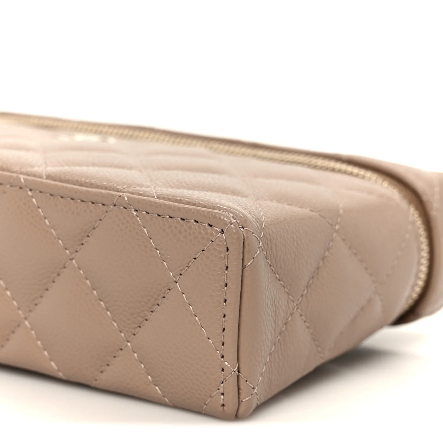 Caviar Quilted Top Handle Slim Vanity With Chain Dark Beige - Top Club
