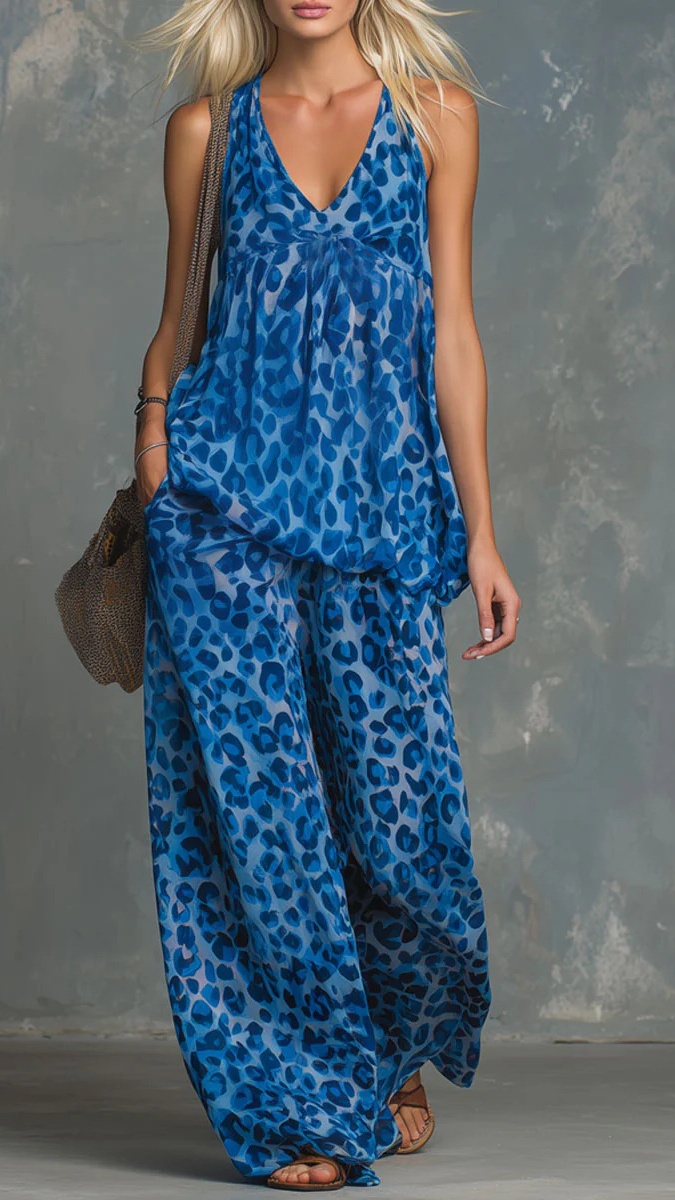 Women's Two-Piece Set: Leopard Print Sleeveless Top and Printed Trousers - Nordfashionstorm - Women's Clothing, Fashion for You - Nordfashionstorm.com