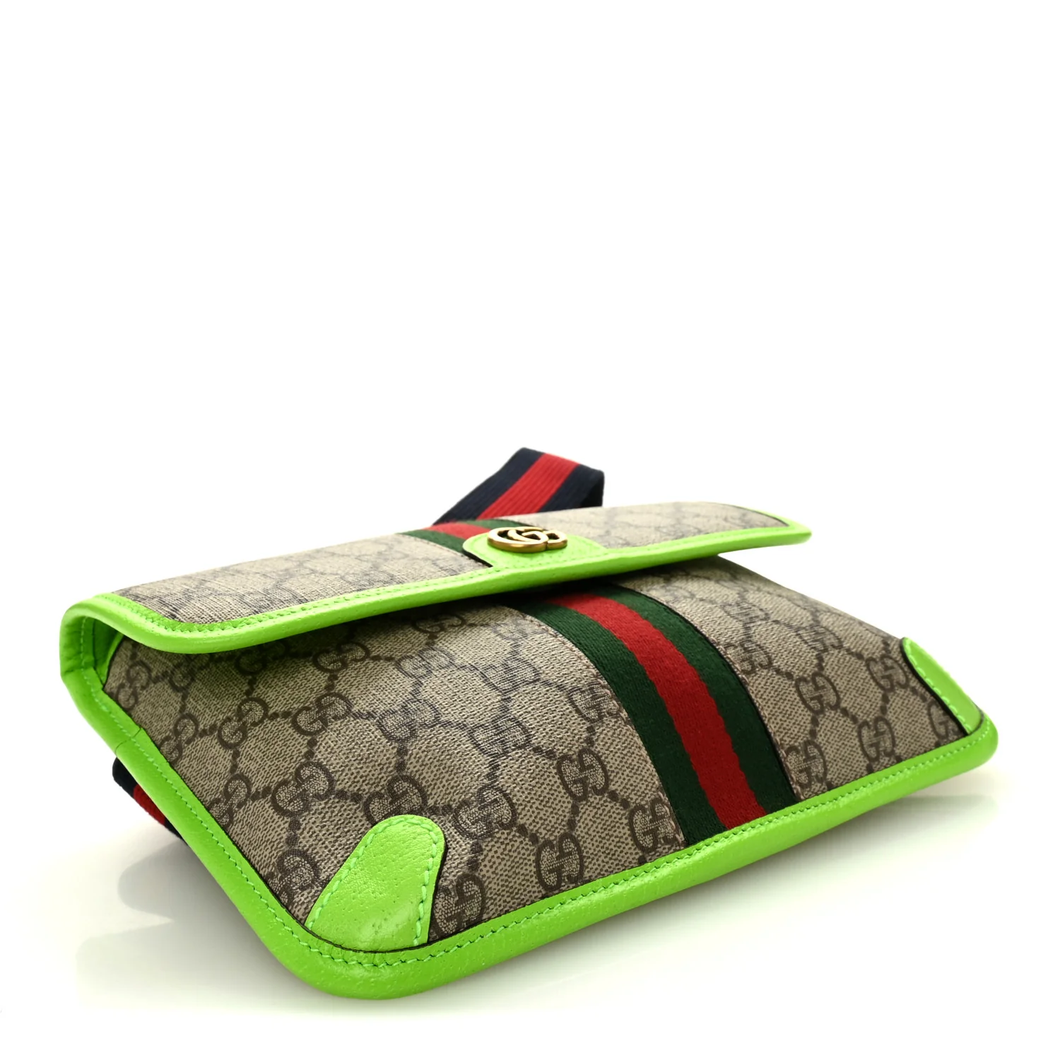GG Supreme Monogram Web Small Ophidia Belt Bag Beige Ebony Electric Green - Top Club
