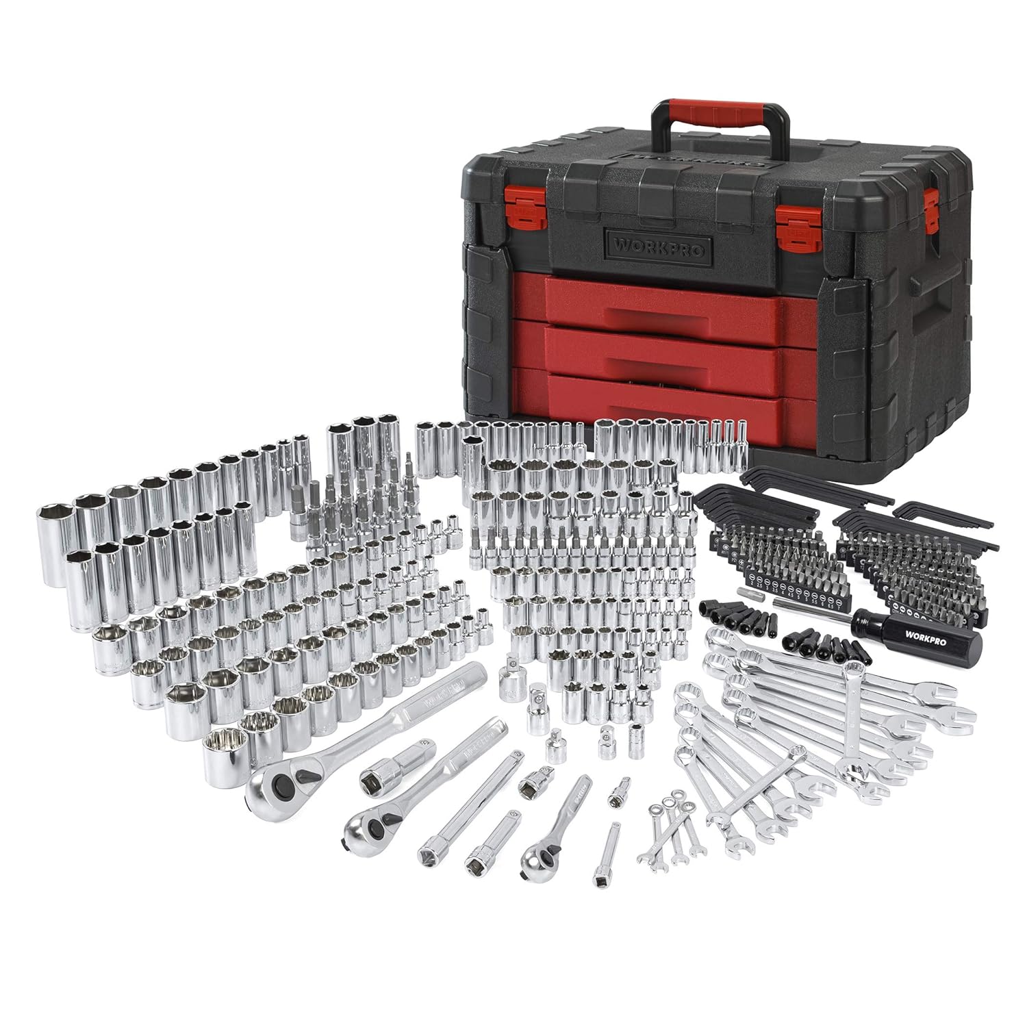 WORKPRO Set di Chiavi a Bussola con Cricchetto 1/4''+ 3/8
