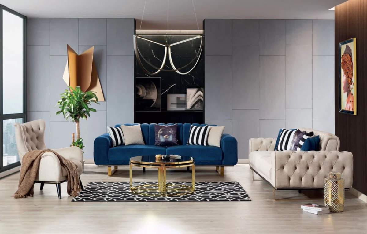 Luxury Chesterfield sofa gray / black / gold 240 x 100 x H. 85 cm - Modern living room sofa - Chesterfield living room furniture