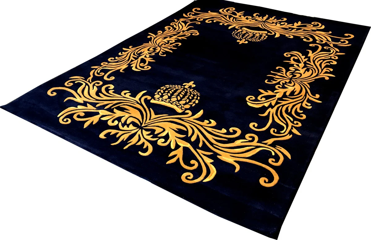 Pompöös by luxury carpet by Harald Glööckler 160 x 230 cm crown royal blue / gold - baroque design carpet - hand-woven from wool