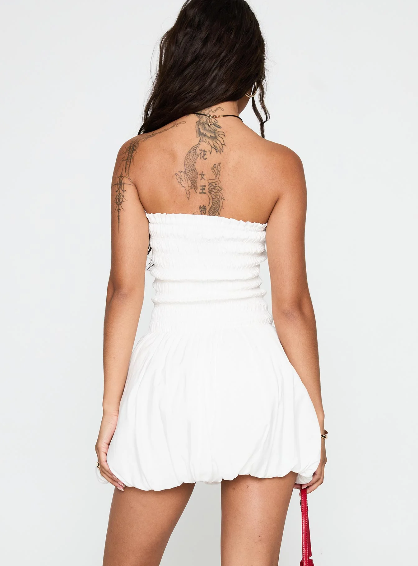 Anemone Bubble Hem Mini Dress White