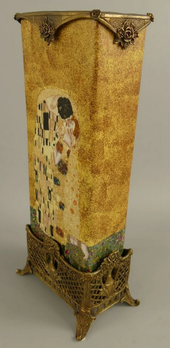 Art Nouveau decorative vase multicolored / brass 15 x 10 x H. 34 cm - Porcelain flower vase - Baroque & Art Nouveau decorative accessories