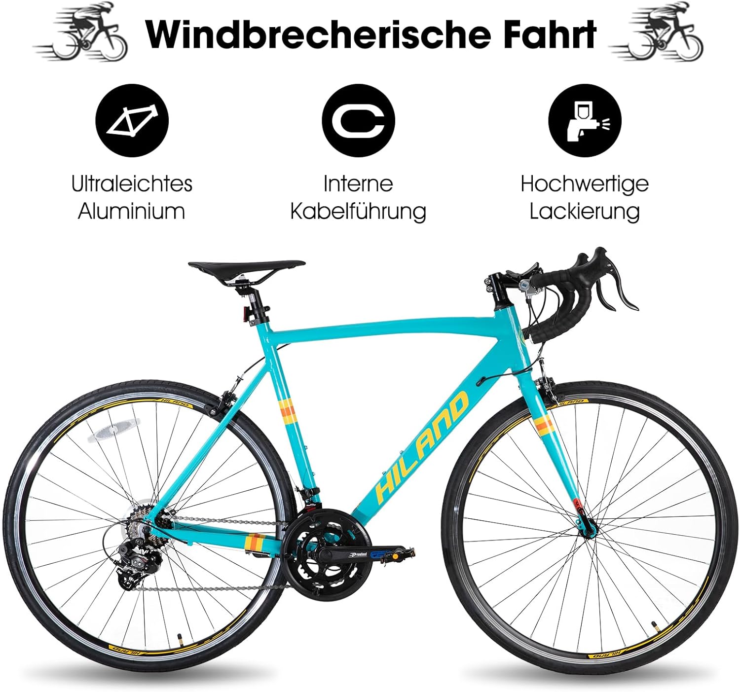 HILAND Daring Bici da Città e da Pendolare 28”, 14 Velocità, Telaio in Alluminio da 49/53/57 cm, 700C Bicicletta Stradale per Uomo e Donna, Freni Caliper, Nero/Rosso/Verde