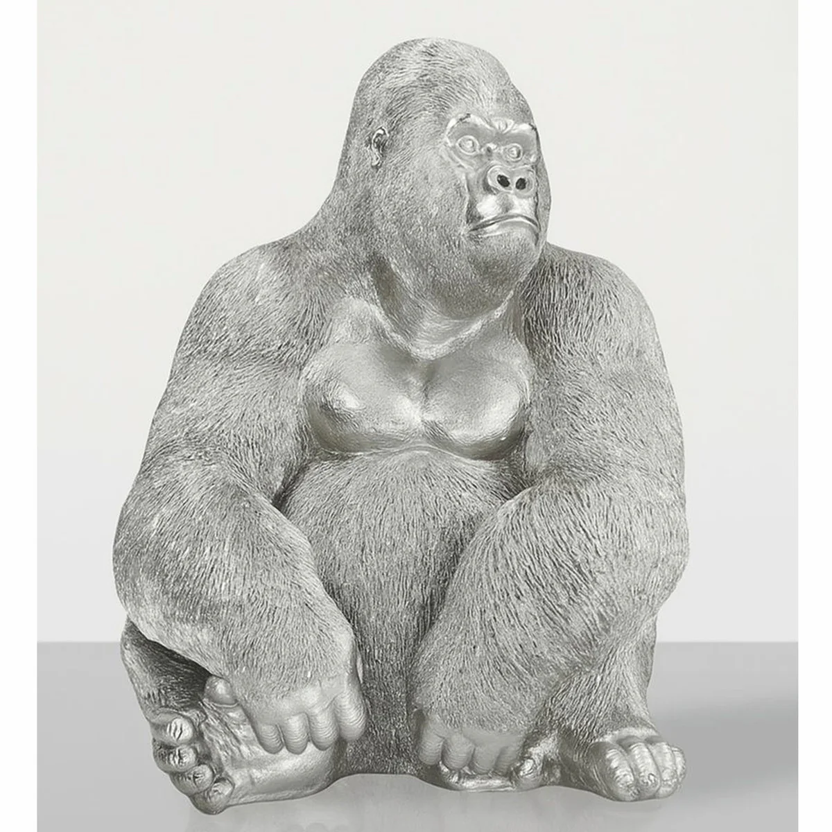 Decorative sculpture gorilla monkey silver H. 75 cm - large decorative figure