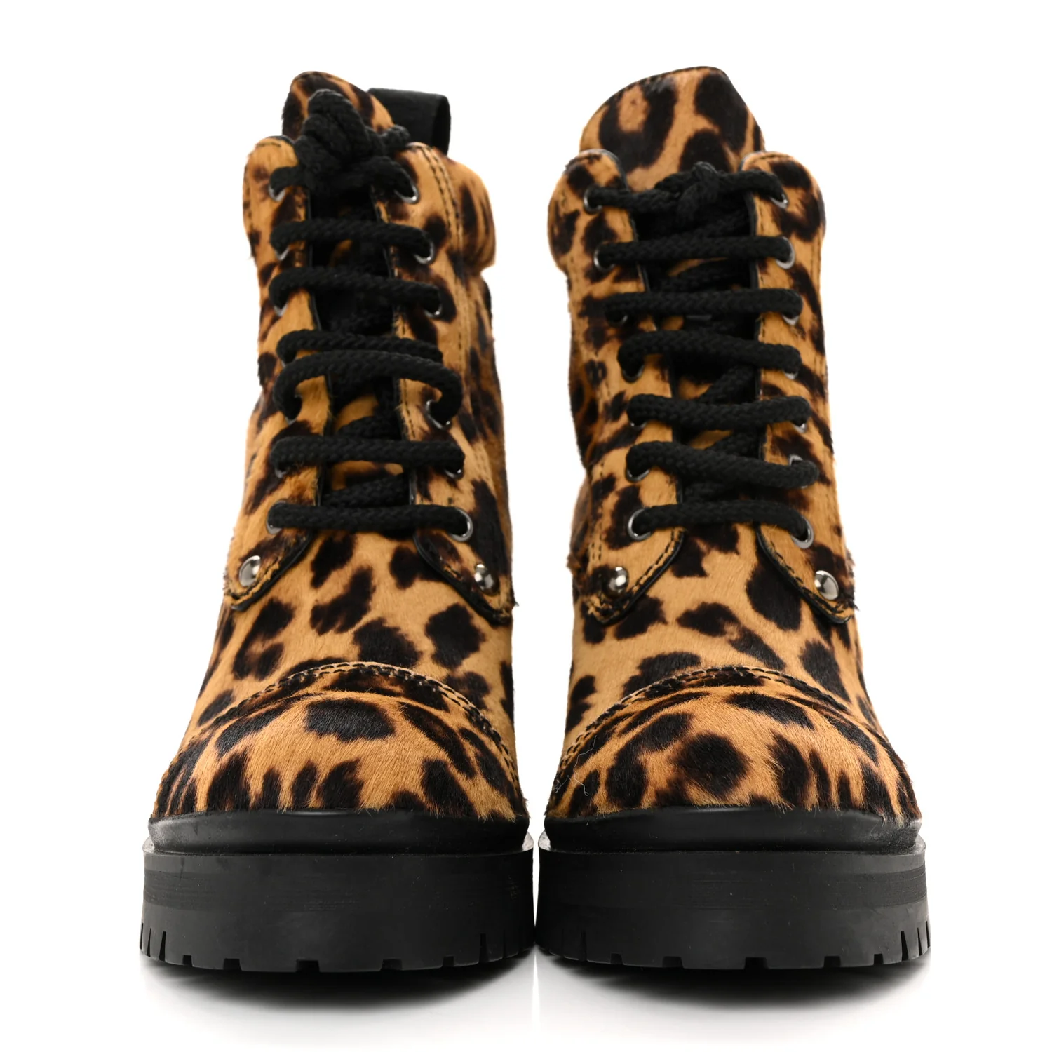 Cavallino Calf Hair Leopard Lace Up Boots 37.5 Miele - Top Club