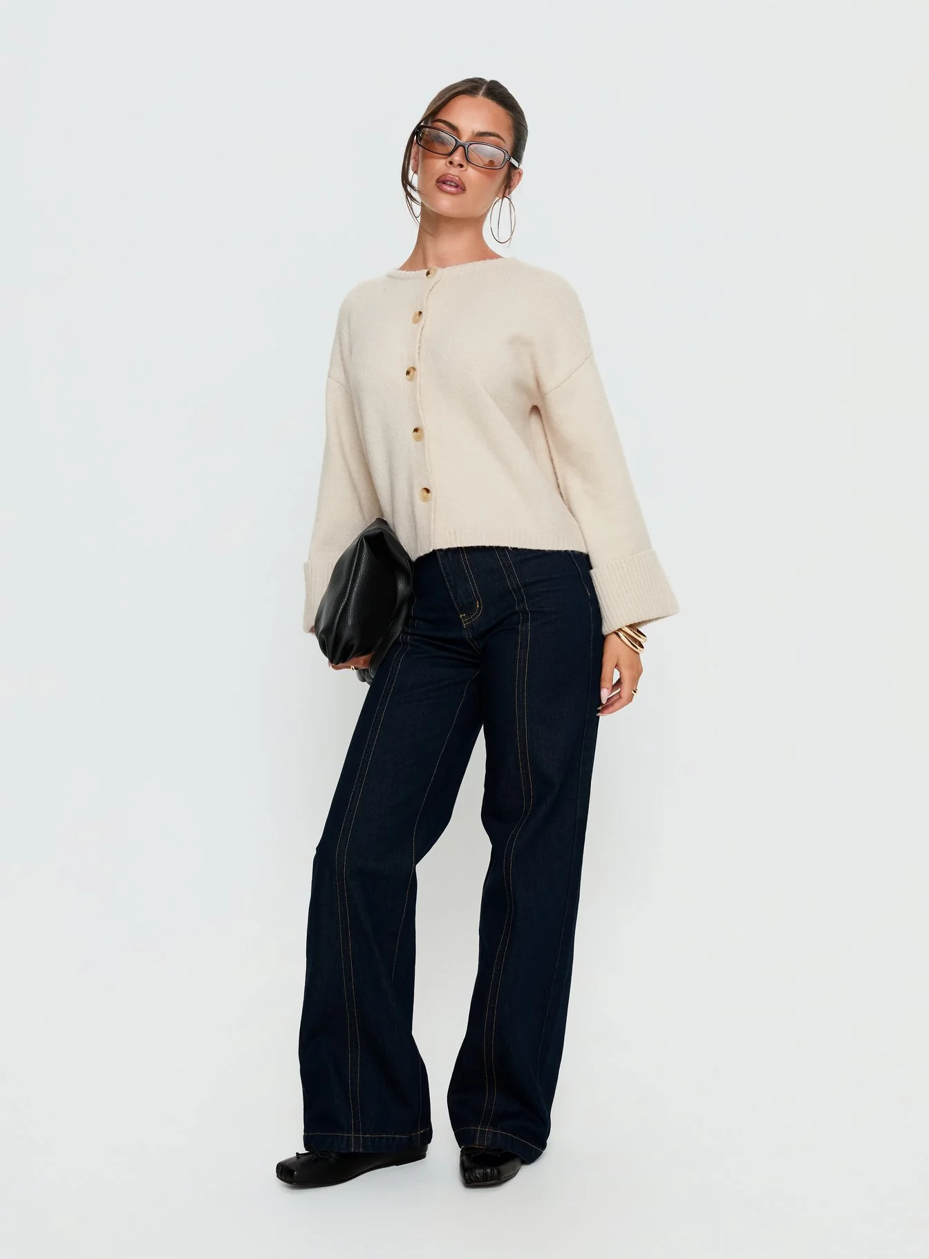 Shinead Cuffed Knit Cardigan White