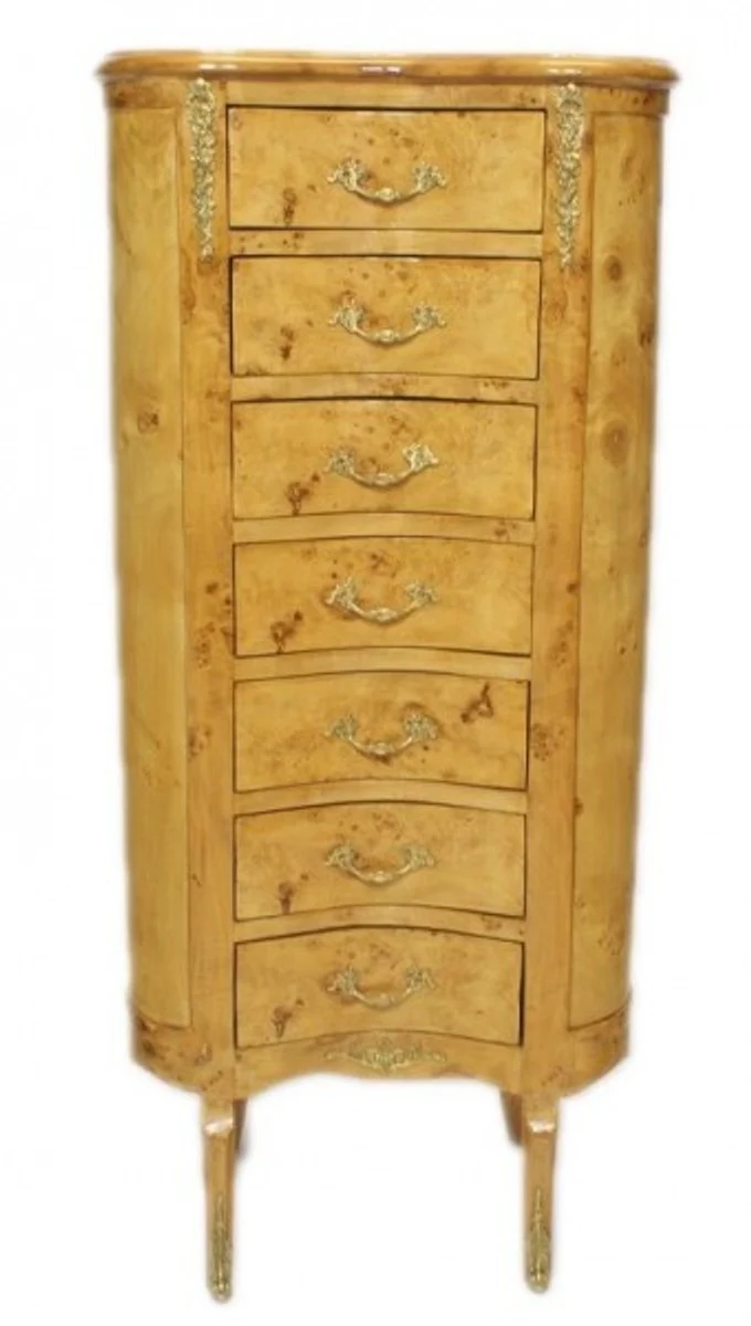 Baroque chest of drawers bird's eye maple / gold with 7 drawers oval - antique style